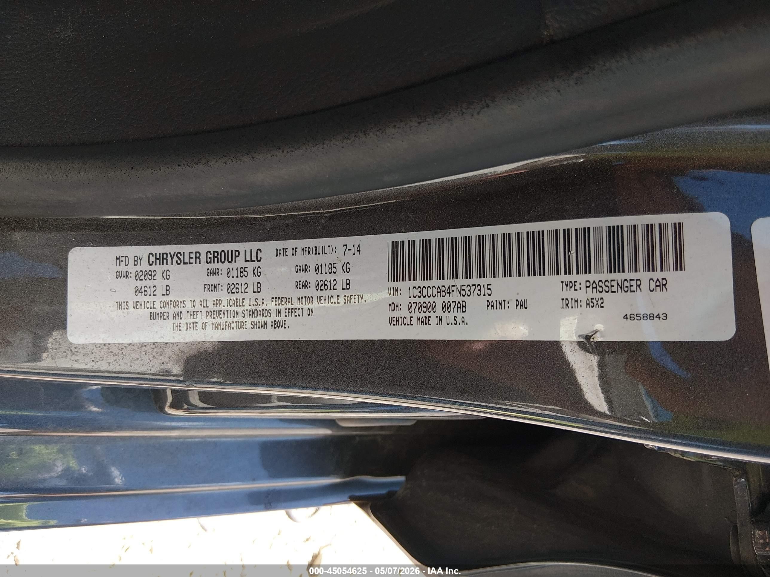2015 Chrysler 200 Limited Серый vin: 1C3CCCAB4FN537315