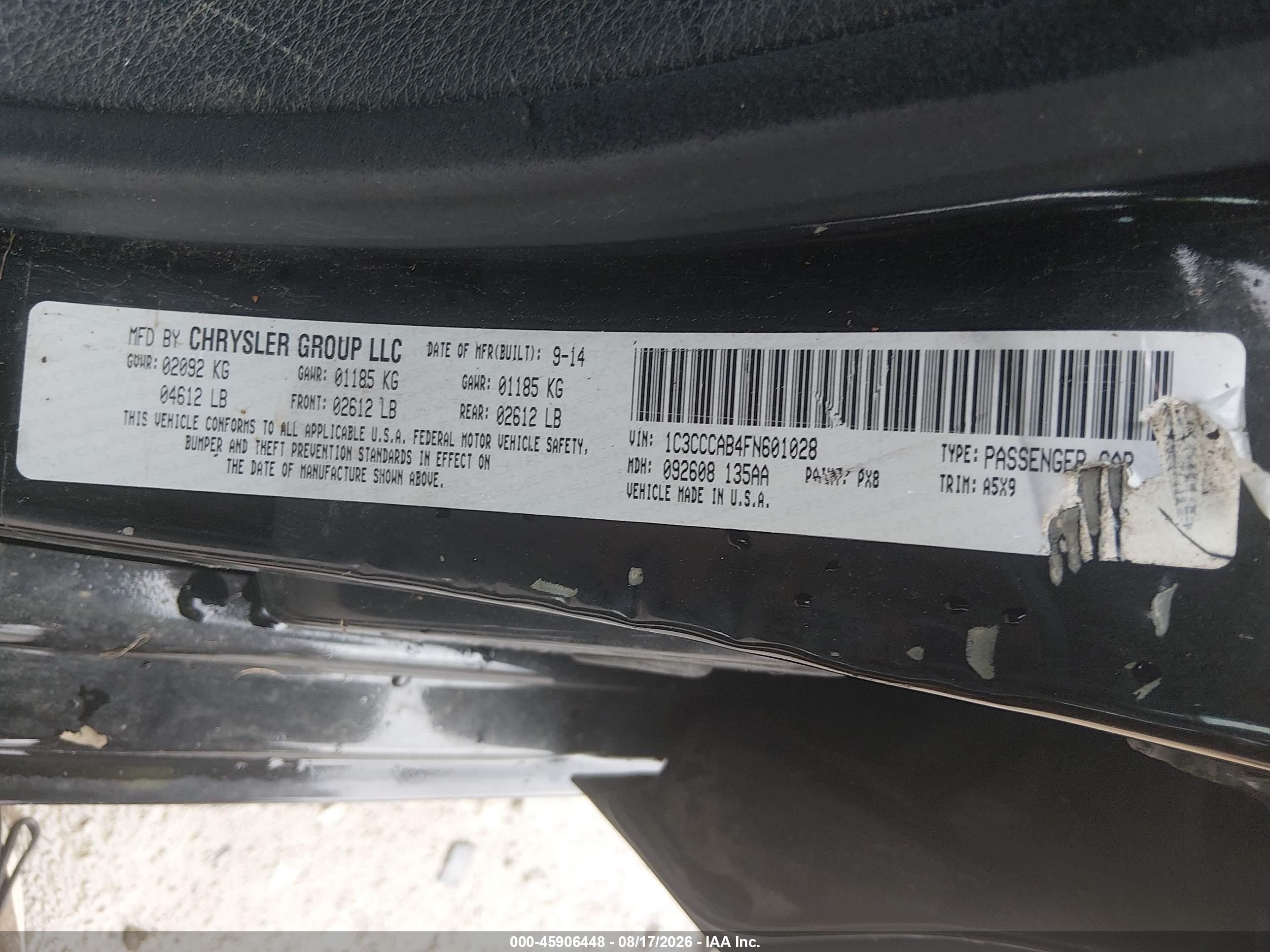 2015 Chrysler 200 Limited Черный vin: 1C3CCCAB4FN601028