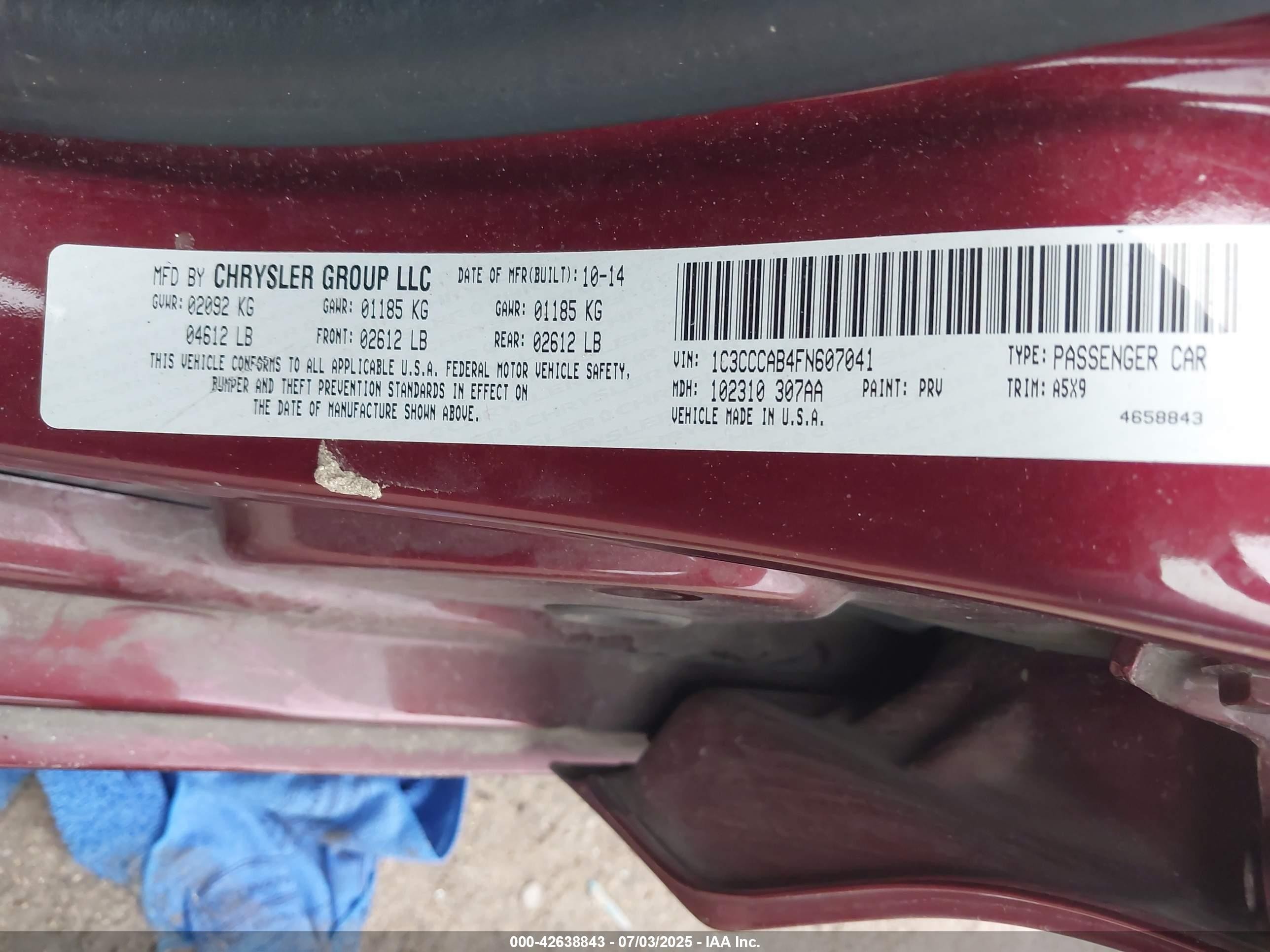 2015 Chrysler 200 Limited Red vin: 1C3CCCAB4FN607041