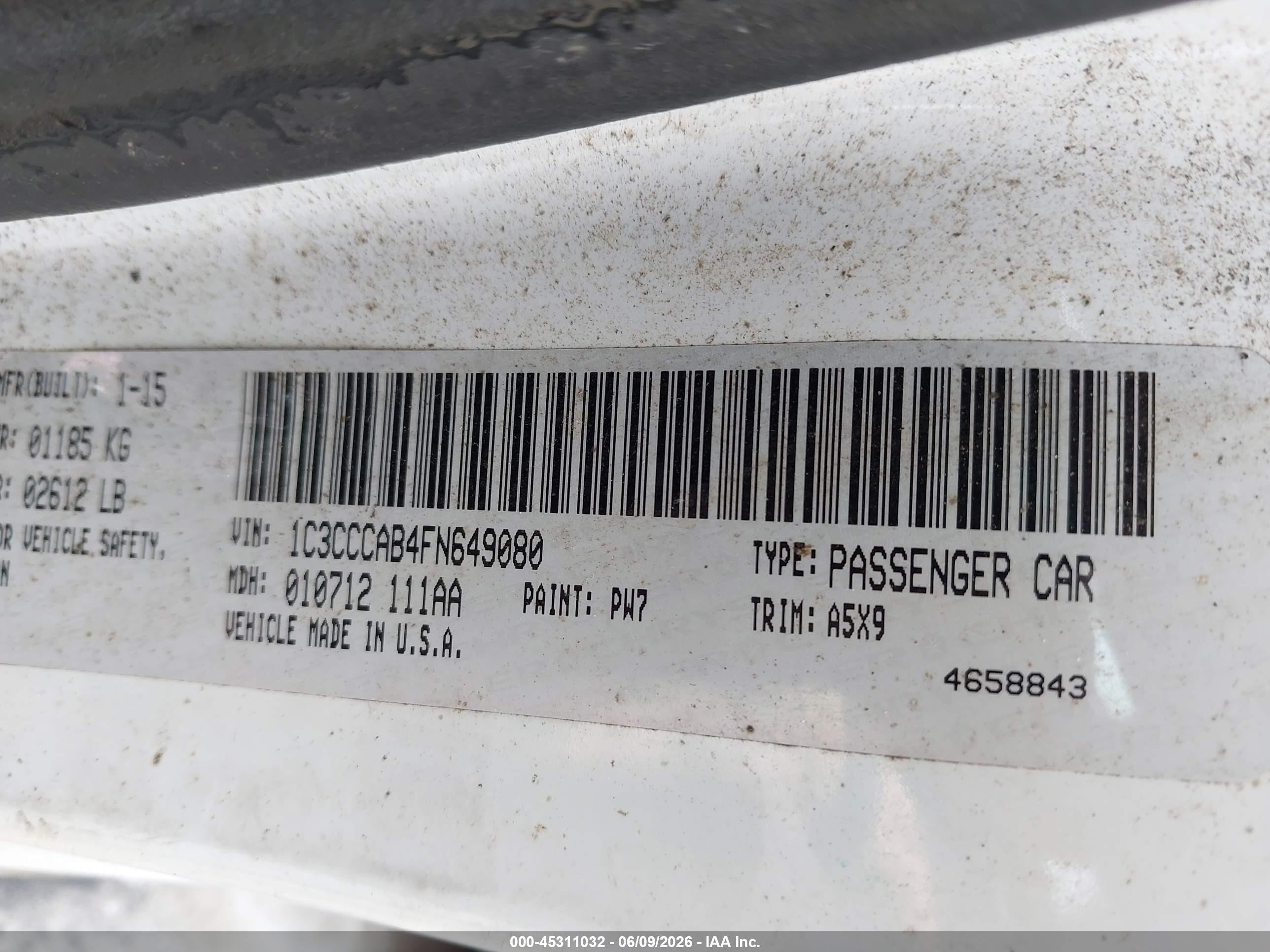 2015 Chrysler 200 Limited Белый vin: 1C3CCCAB4FN649080