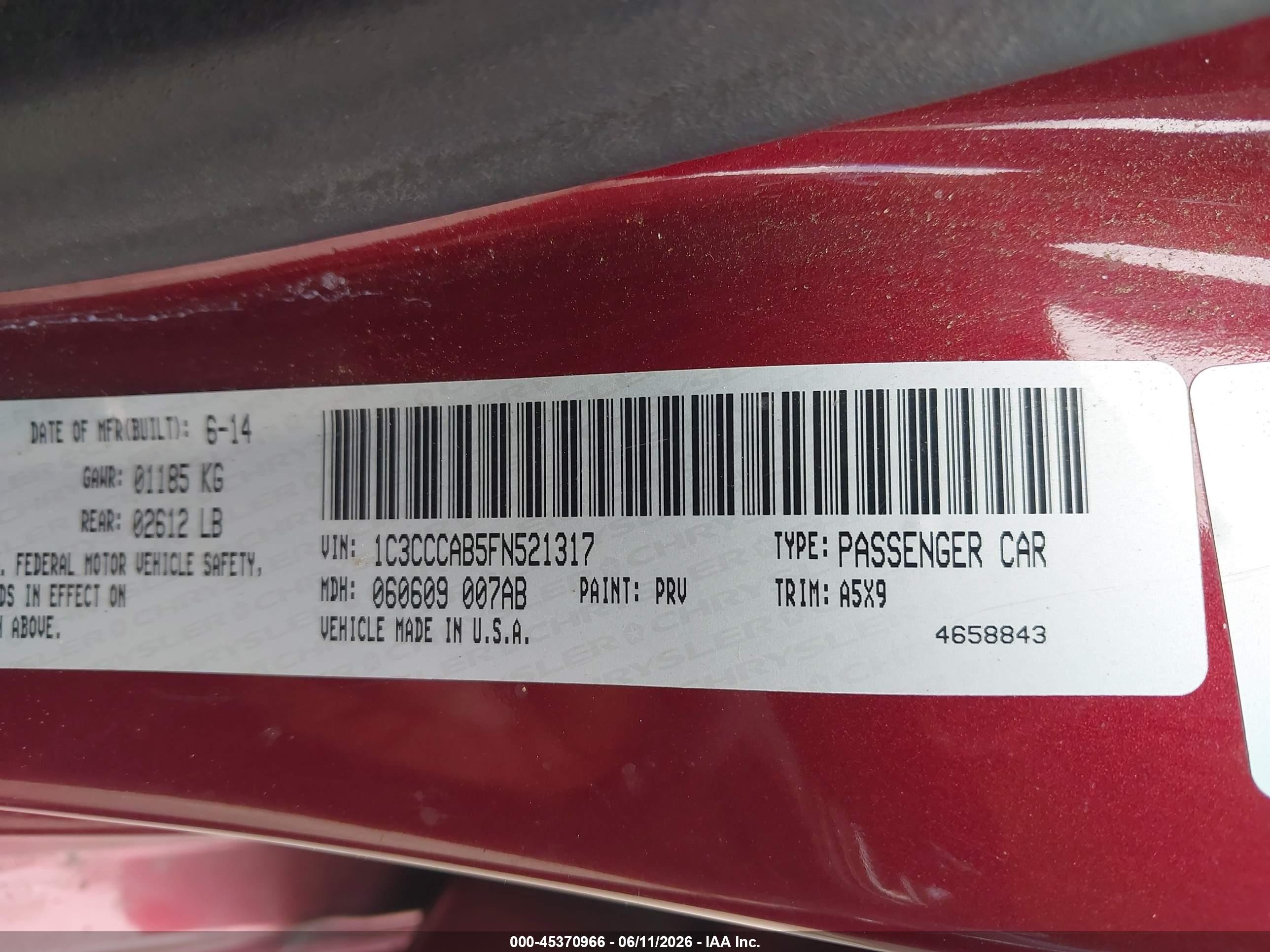 2015 Chrysler 200 Limited Burgundy vin: 1C3CCCAB5FN521317