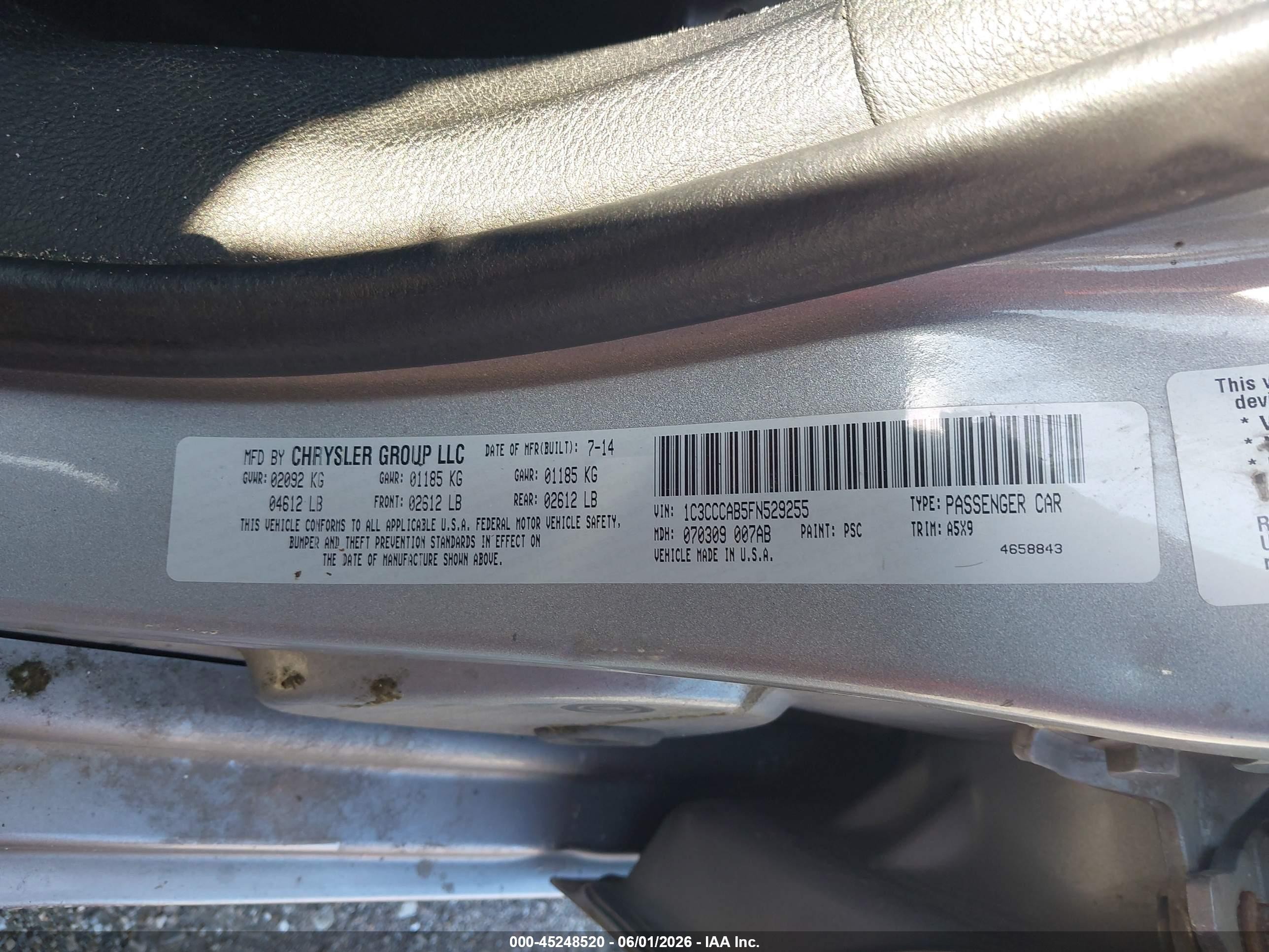 2015 Chrysler 200 Limited Silver vin: 1C3CCCAB5FN529255