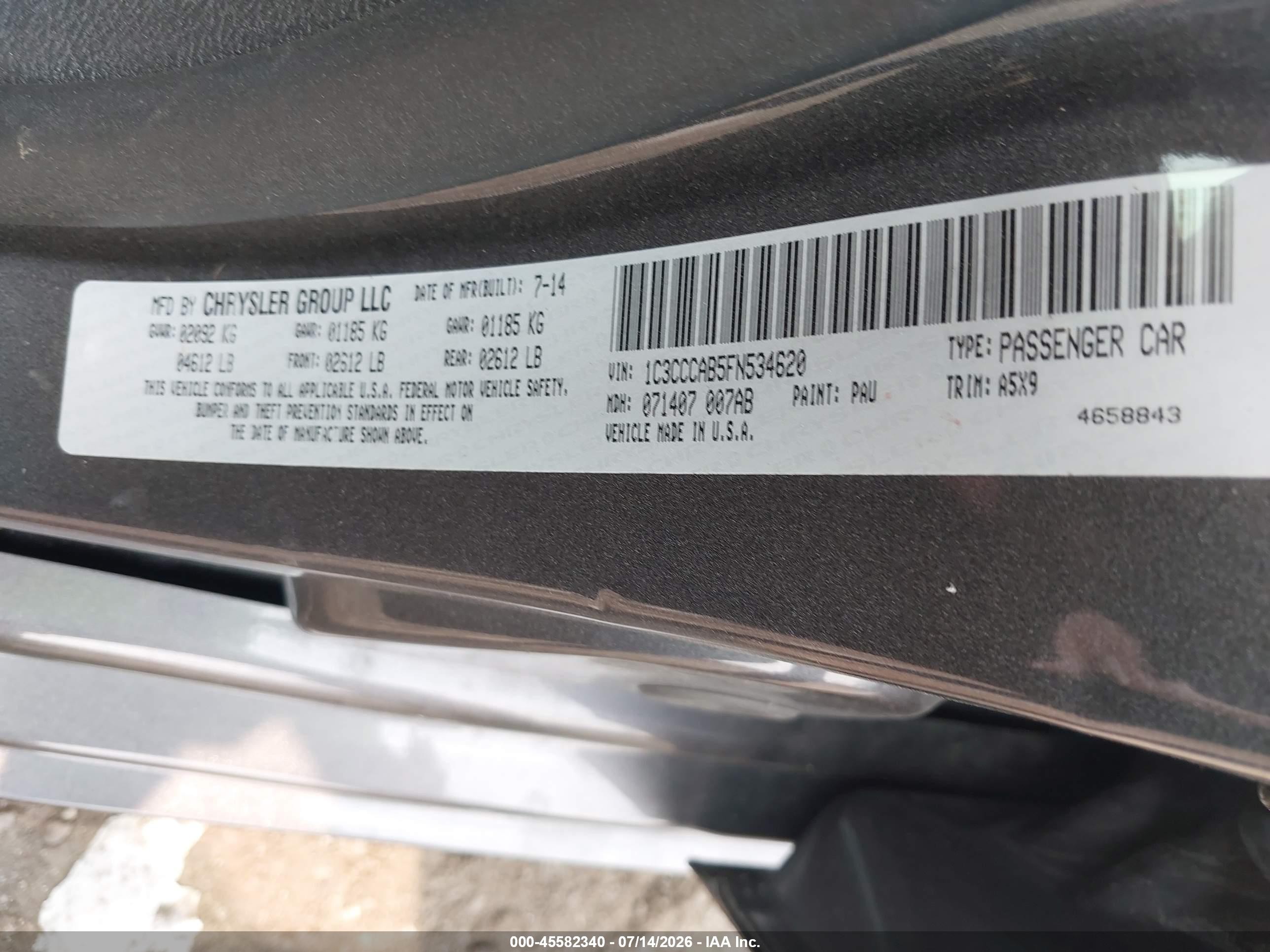 2015 Chrysler 200 Limited Gray vin: 1C3CCCAB5FN534620