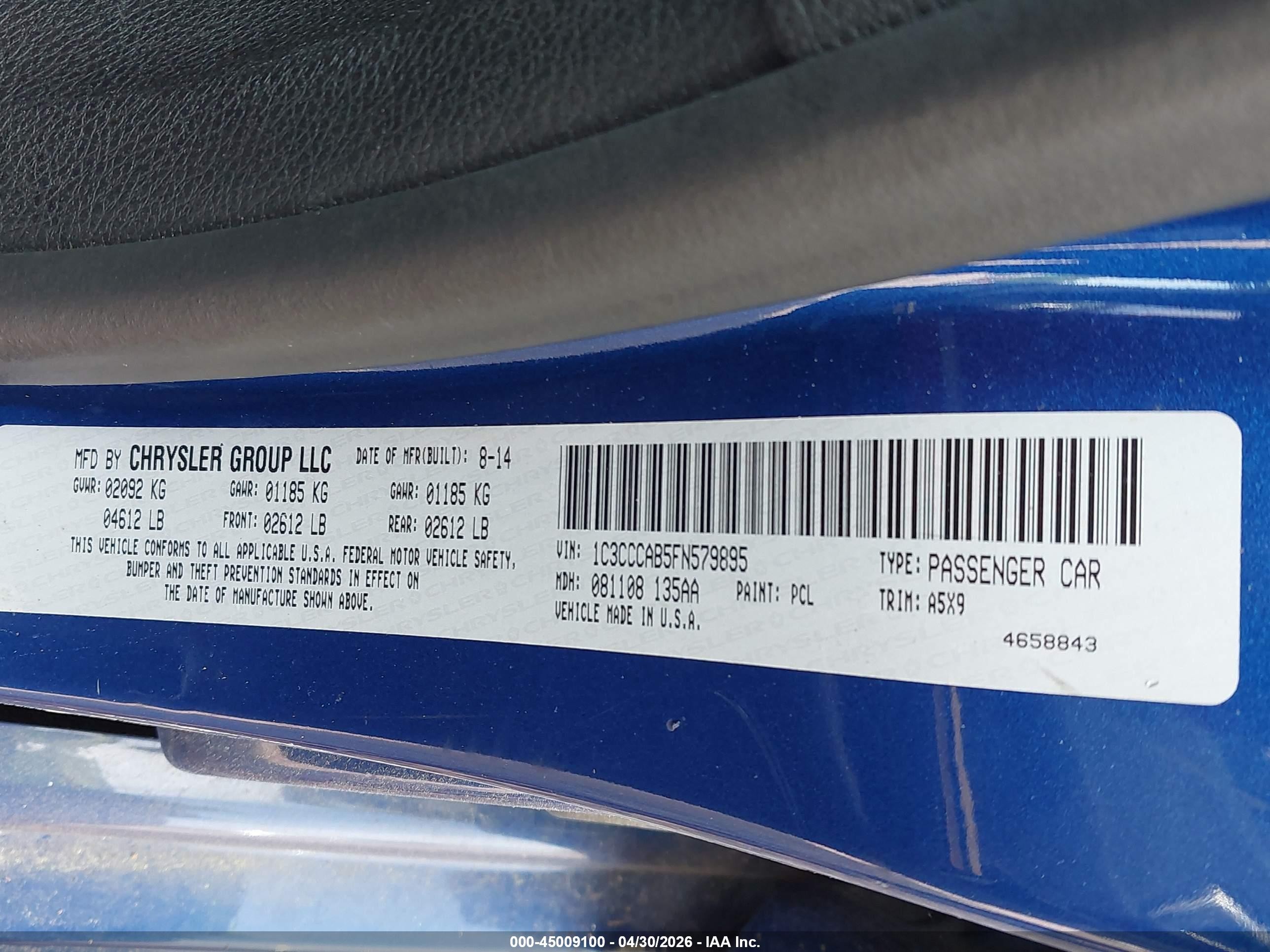 2015 Chrysler 200 Limited Blue vin: 1C3CCCAB5FN579895
