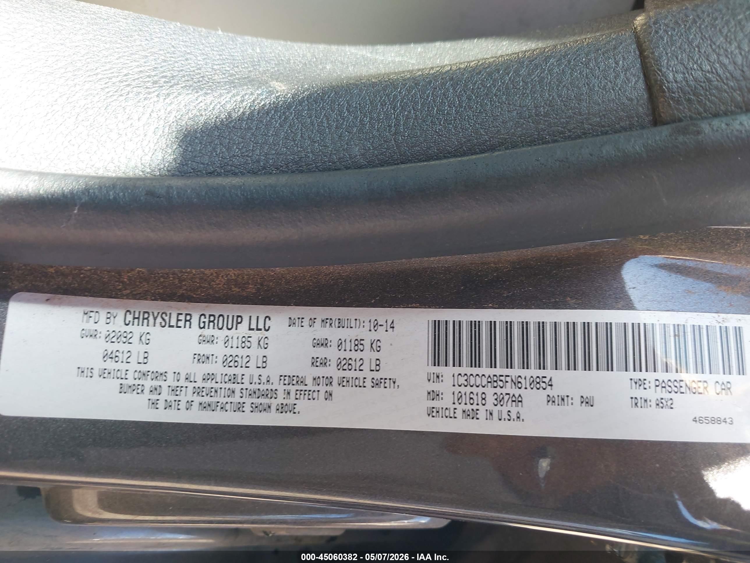 2015 Chrysler 200 Limited Черный vin: 1C3CCCAB5FN610854