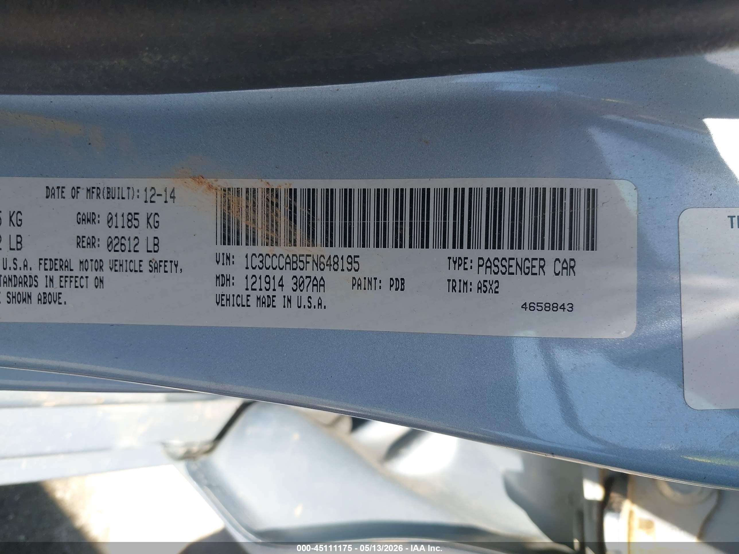 2015 Chrysler 200 Limited Light Blue vin: 1C3CCCAB5FN648195