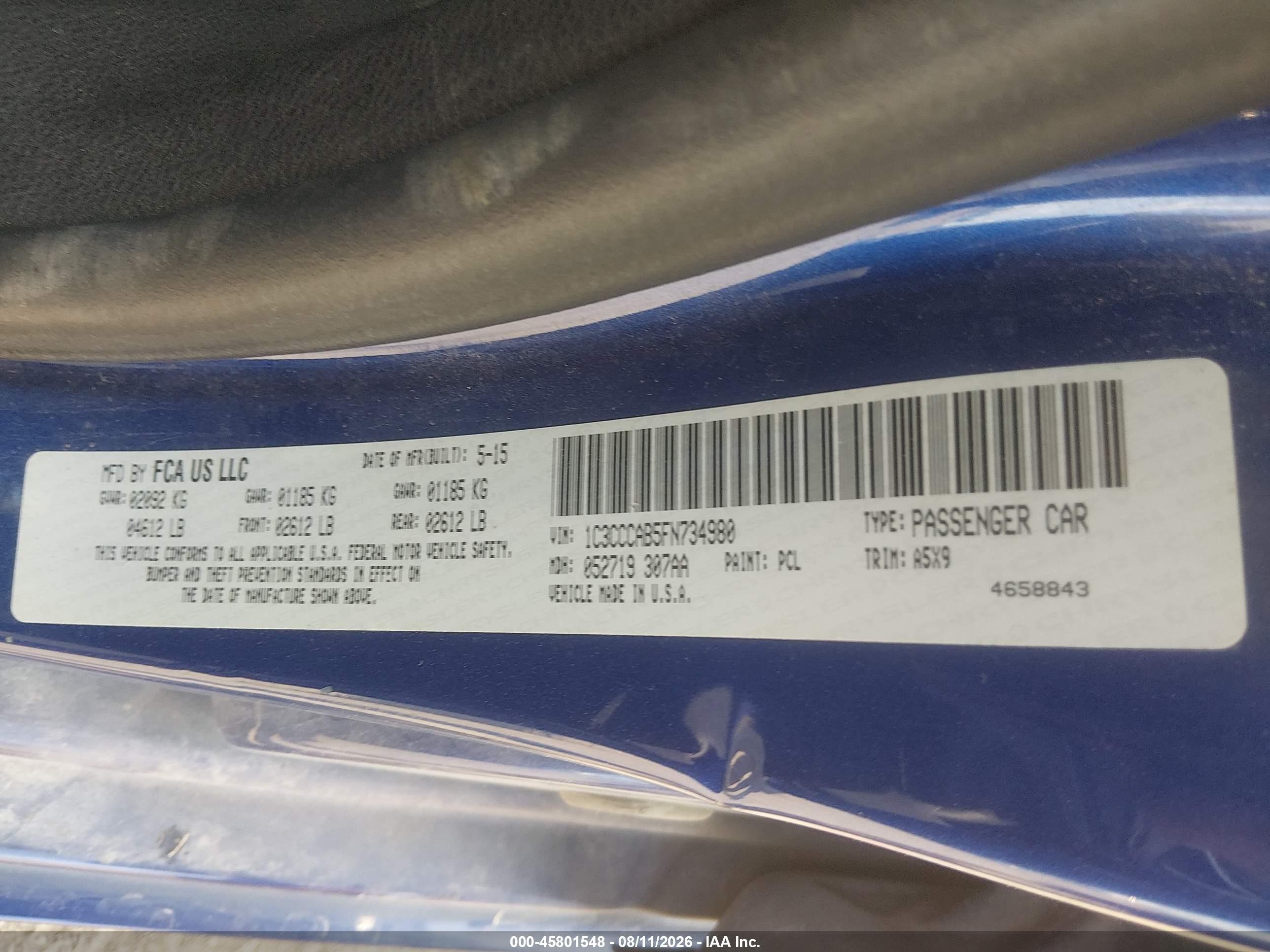2015 Chrysler 200 Limited Blue vin: 1C3CCCAB5FN734980