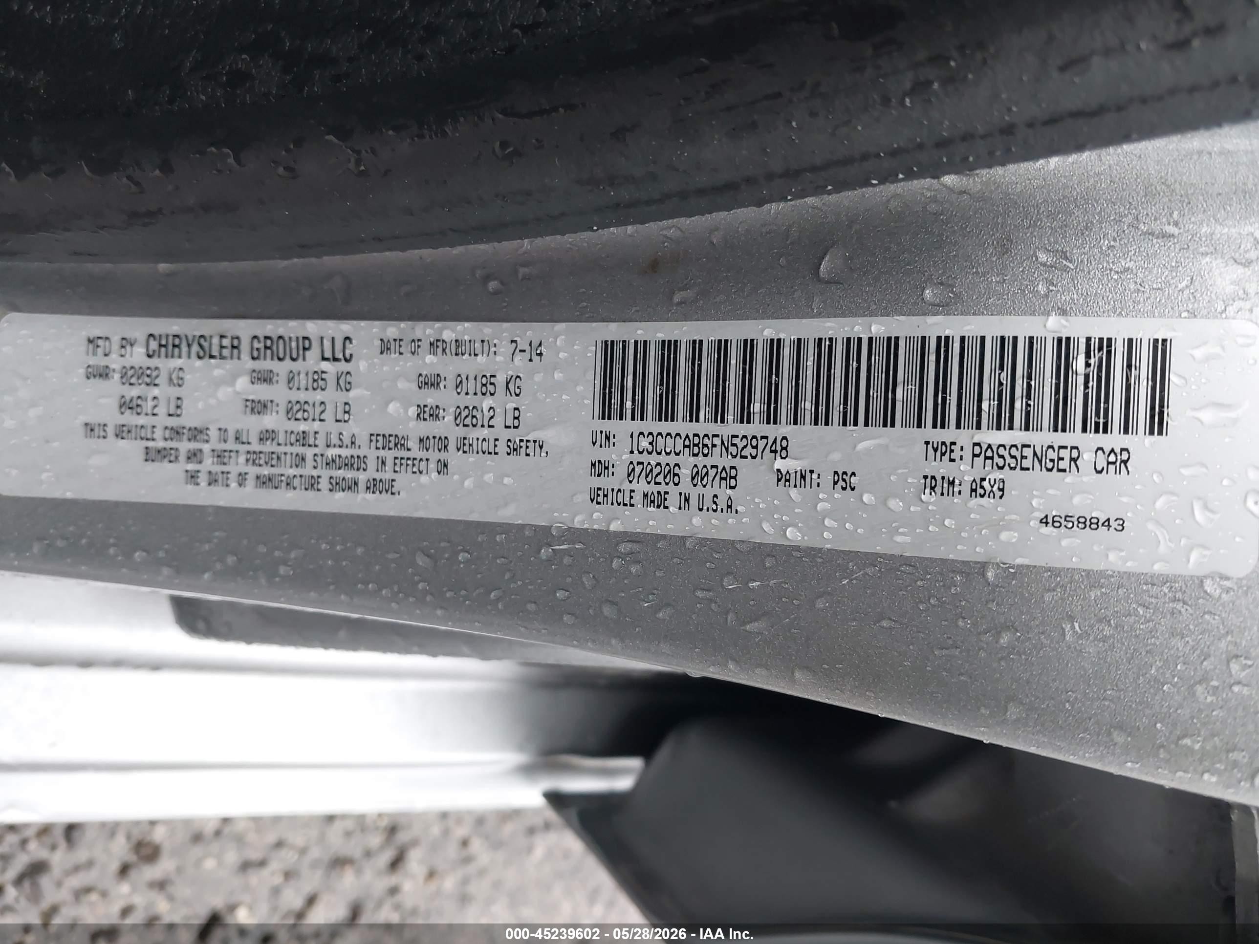 2015 Chrysler 200 Limited Silver vin: 1C3CCCAB6FN529748
