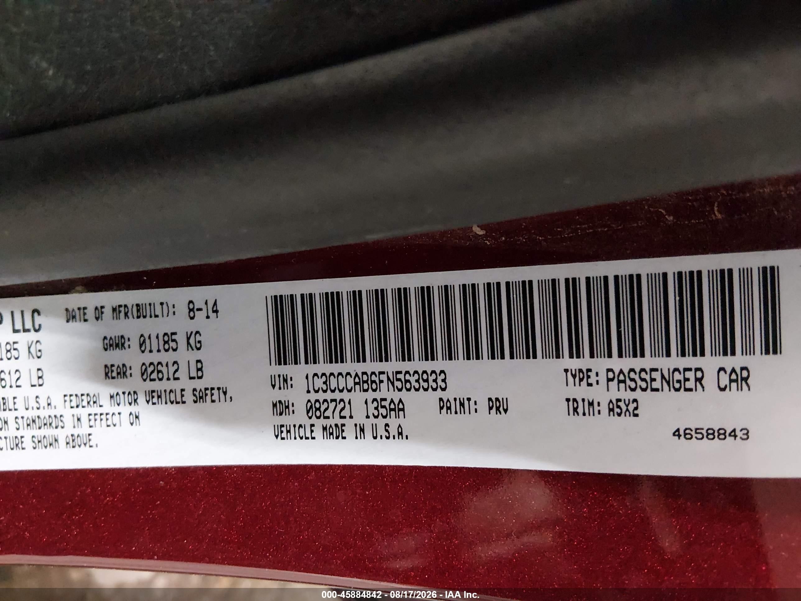 2015 Chrysler 200 Limited Red vin: 1C3CCCAB6FN563933