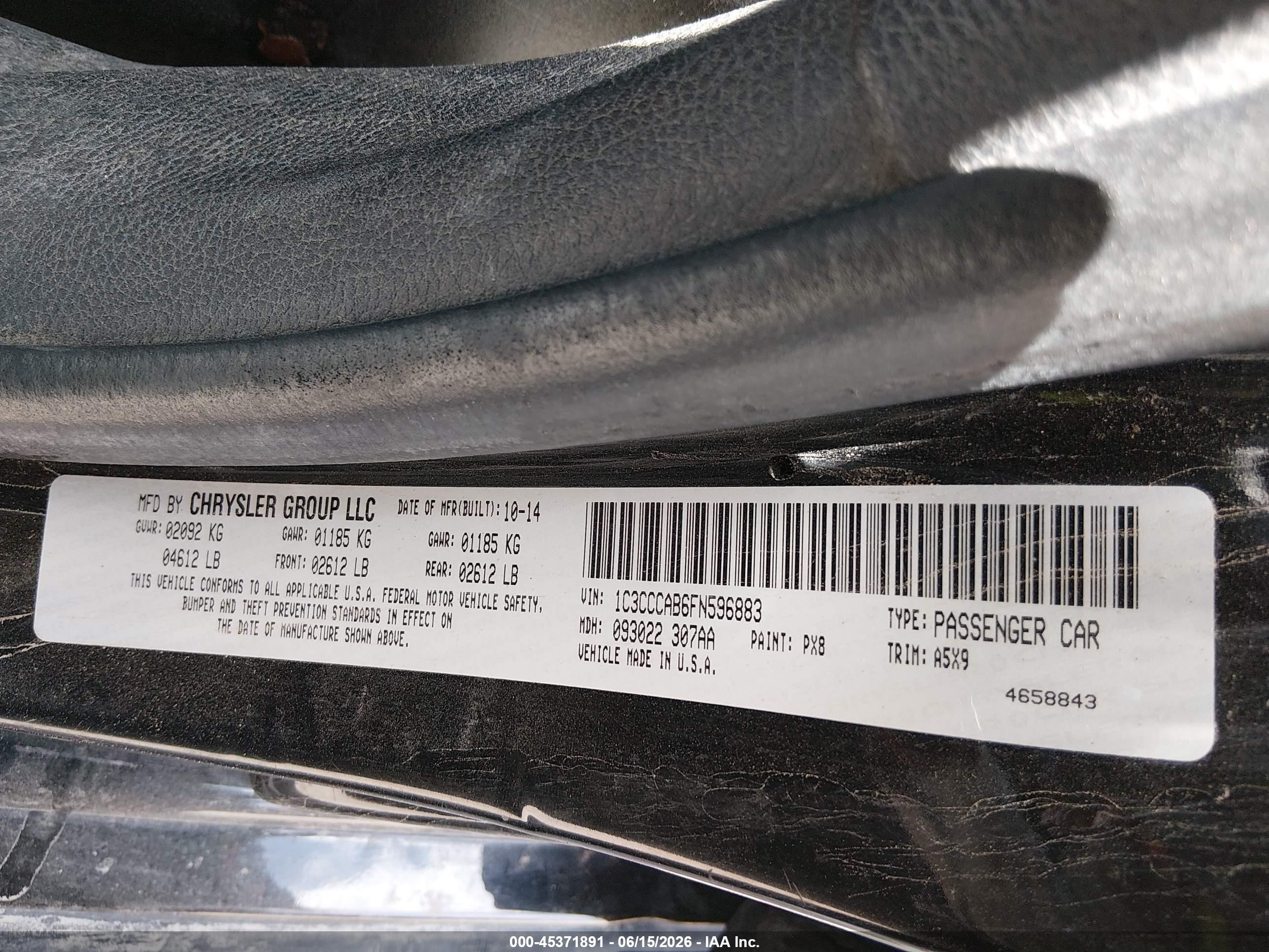 2015 Chrysler 200 Limited Black vin: 1C3CCCAB6FN596883