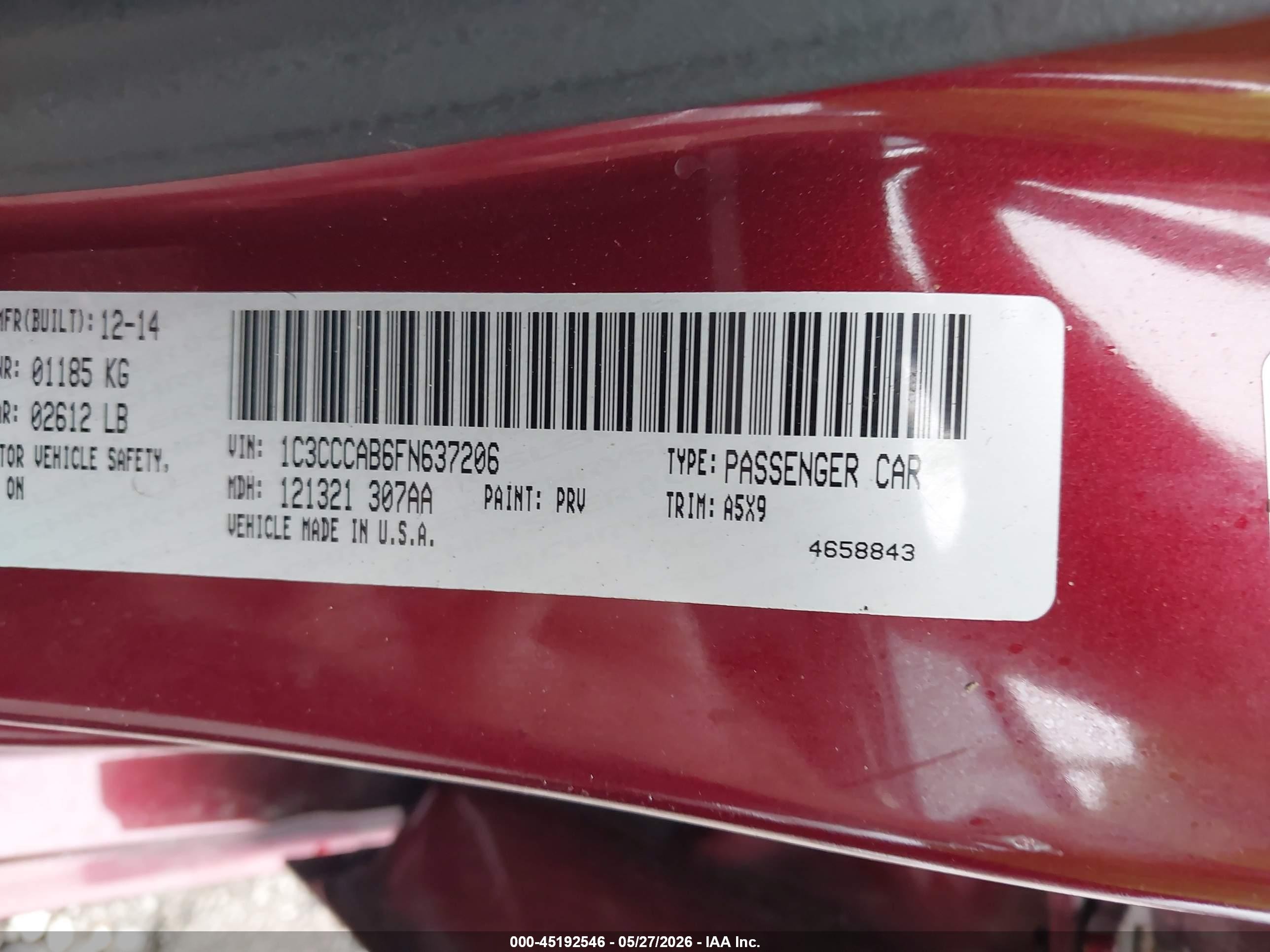2015 Chrysler 200 Limited Maroon vin: 1C3CCCAB6FN637206
