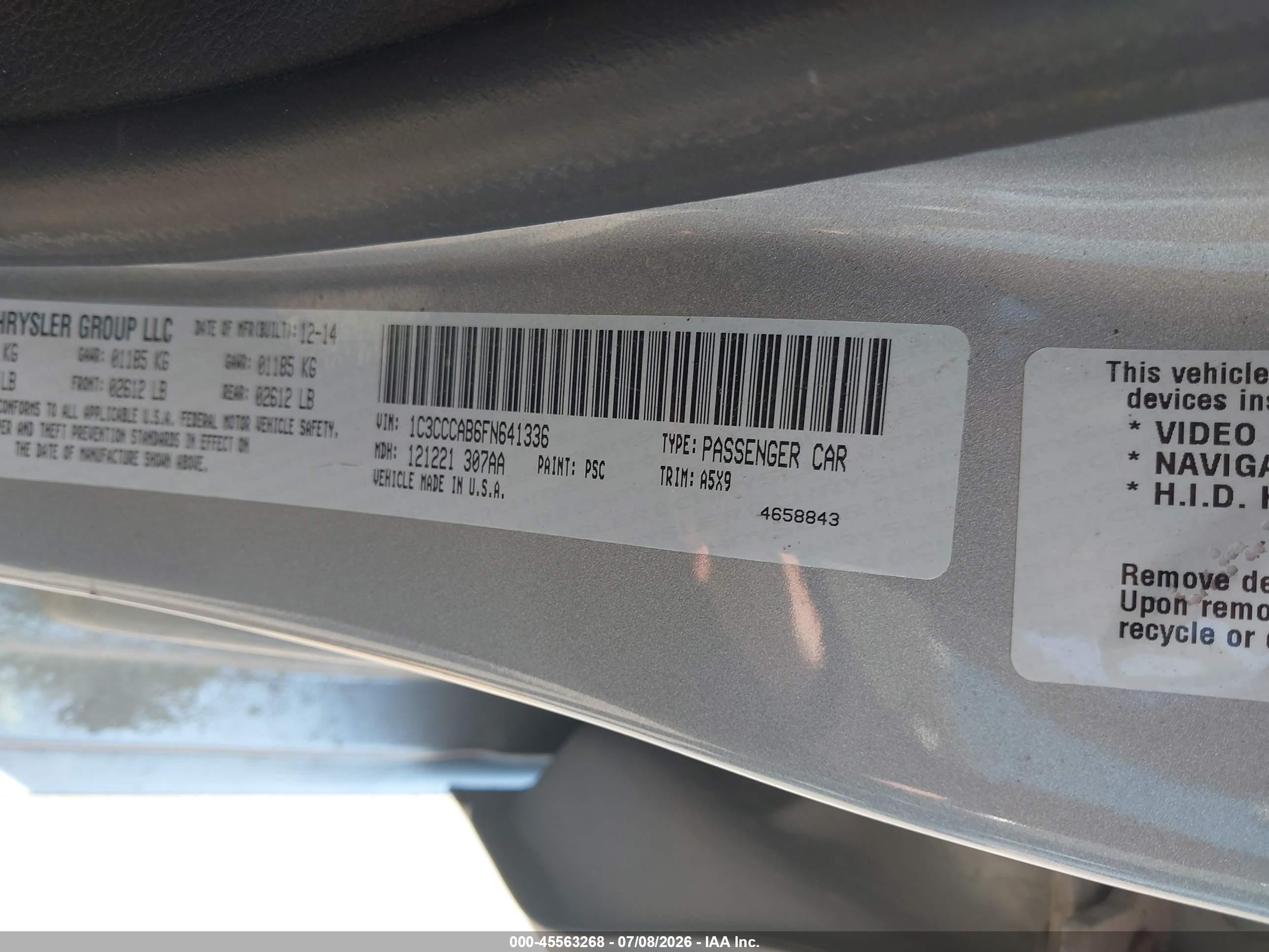 2015 Chrysler 200 Limited Silver vin: 1C3CCCAB6FN641336