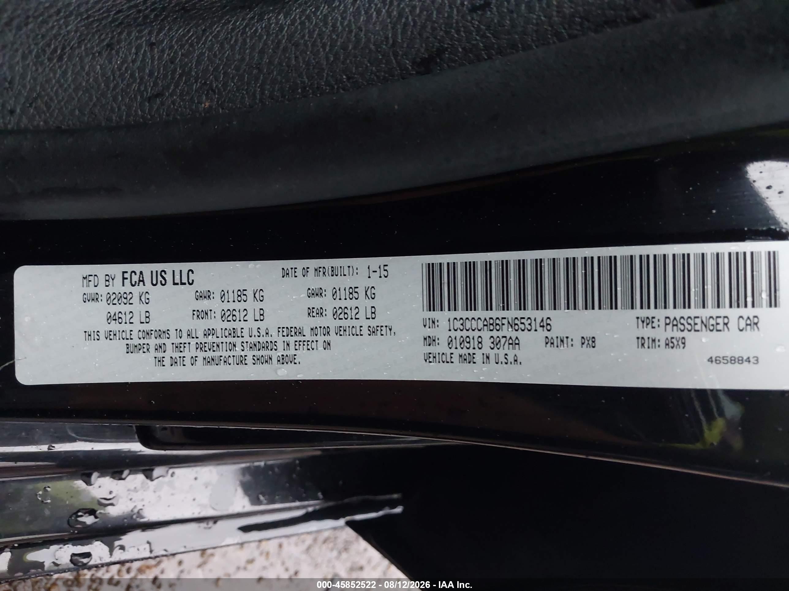 2015 Chrysler 200 Limited Black vin: 1C3CCCAB6FN653146