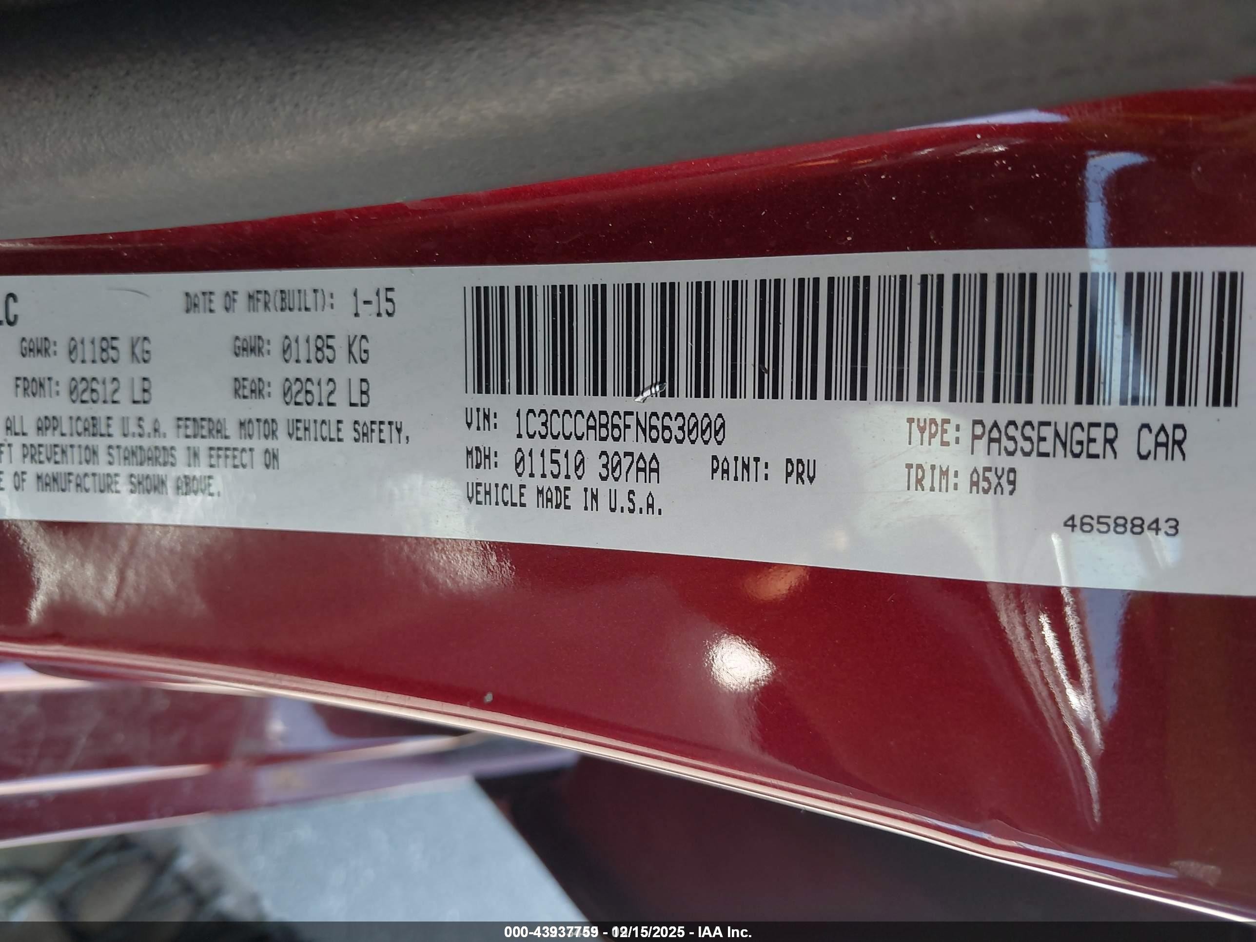 2015 Chrysler 200 Limited Красный vin: 1C3CCCAB6FN663000