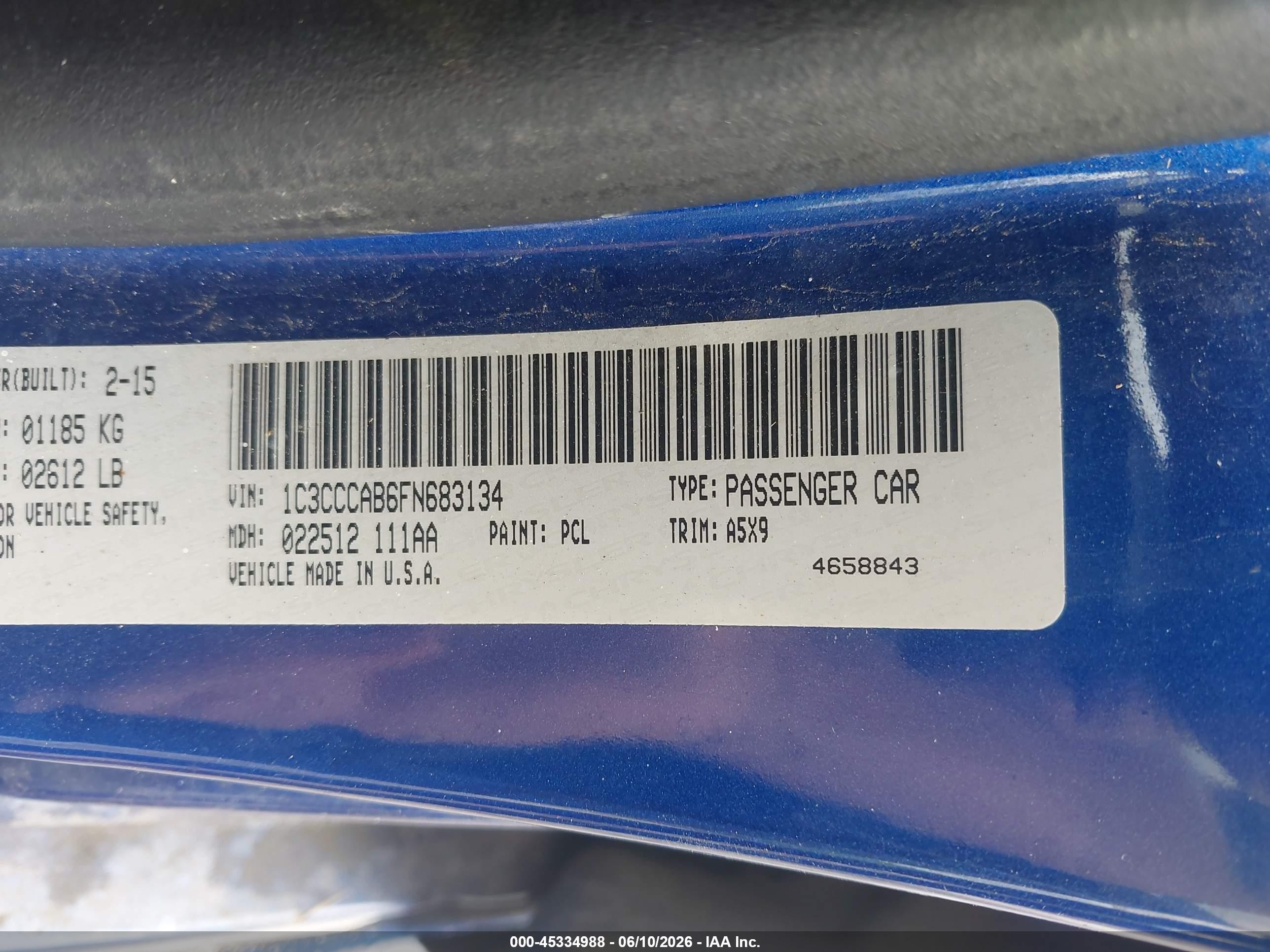 2015 Chrysler 200 Limited Blue vin: 1C3CCCAB6FN683134