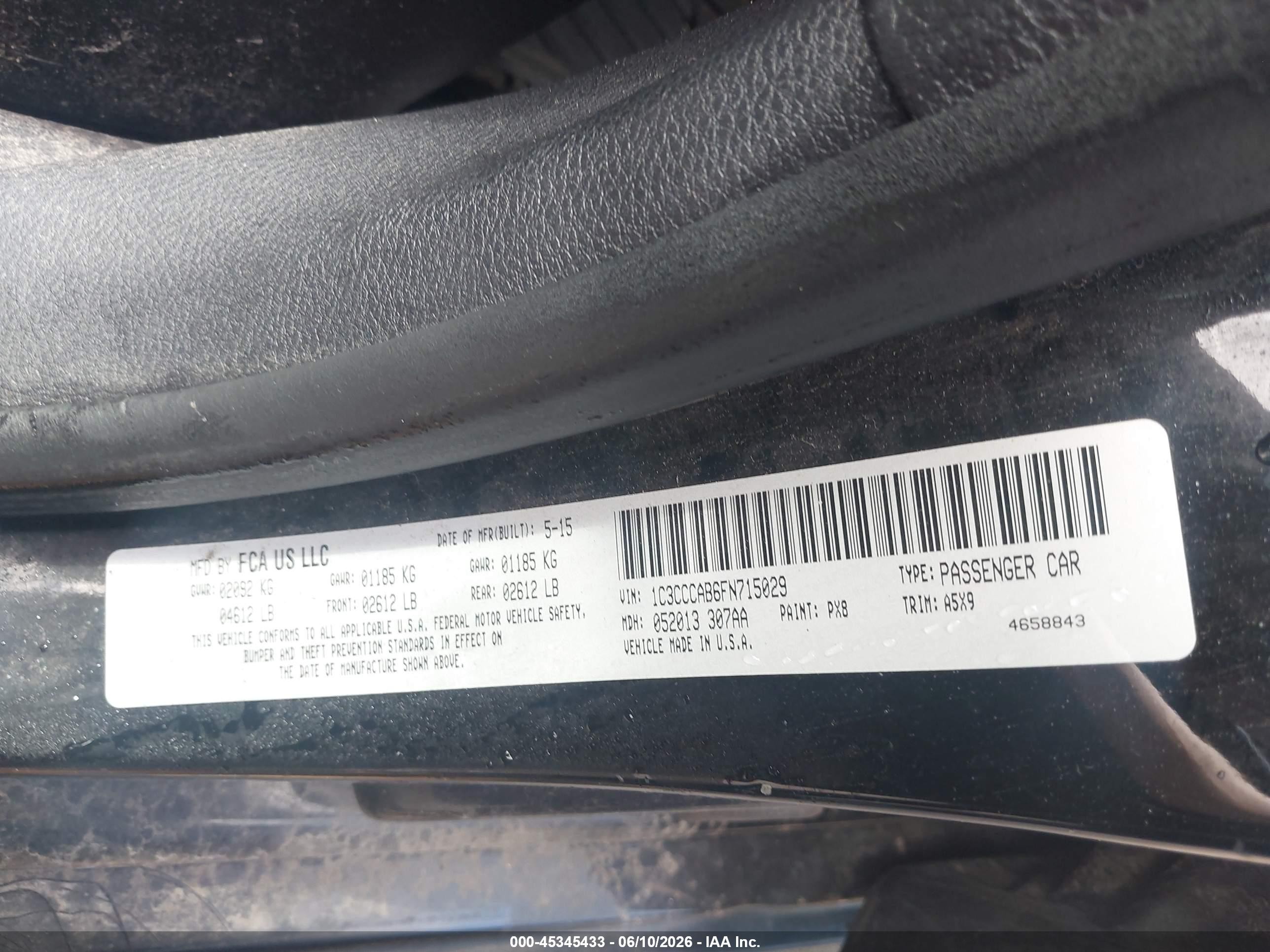 2015 Chrysler 200 Limited Черный vin: 1C3CCCAB6FN715029