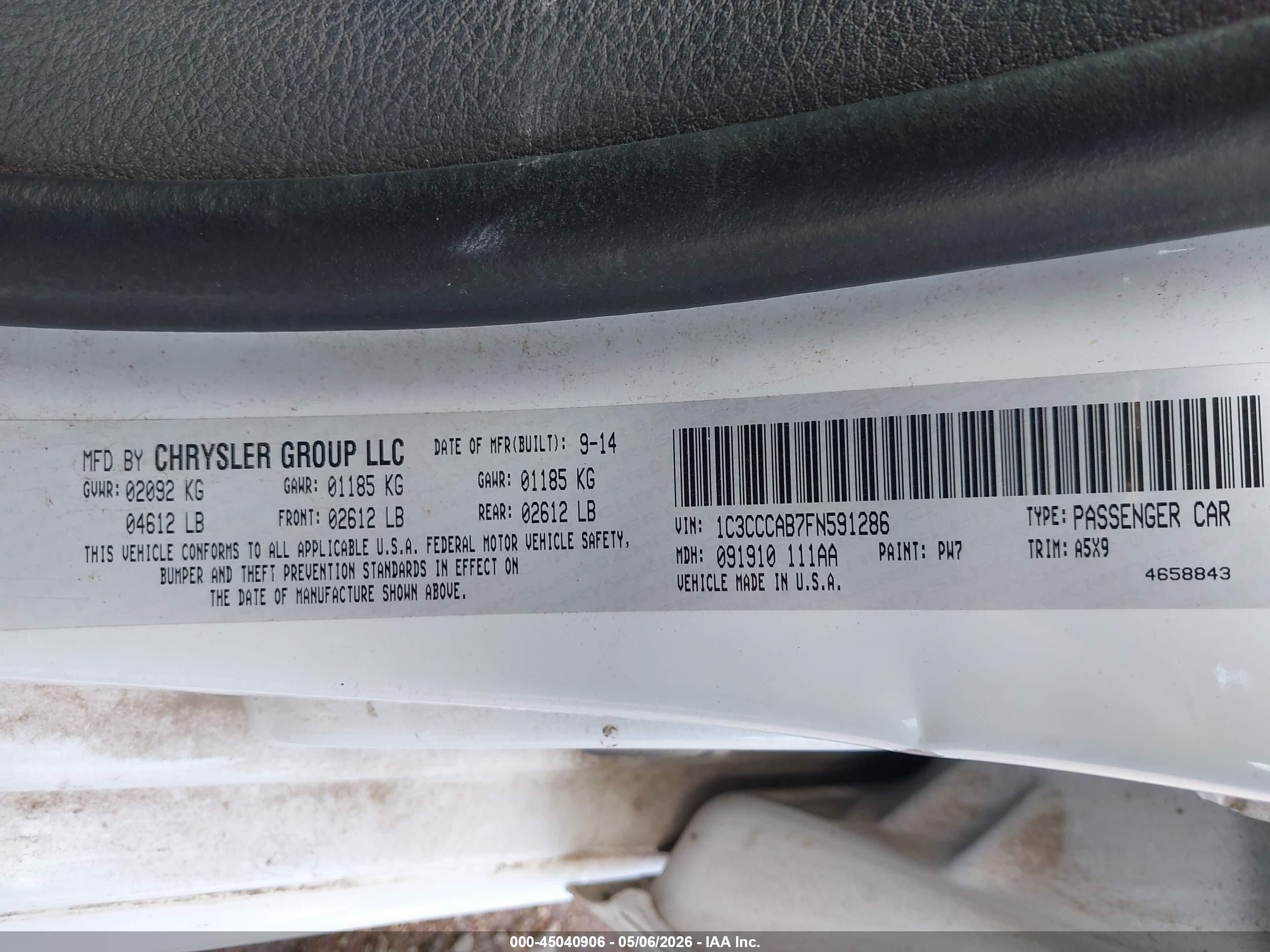 2015 Chrysler 200 Limited White vin: 1C3CCCAB7FN591286