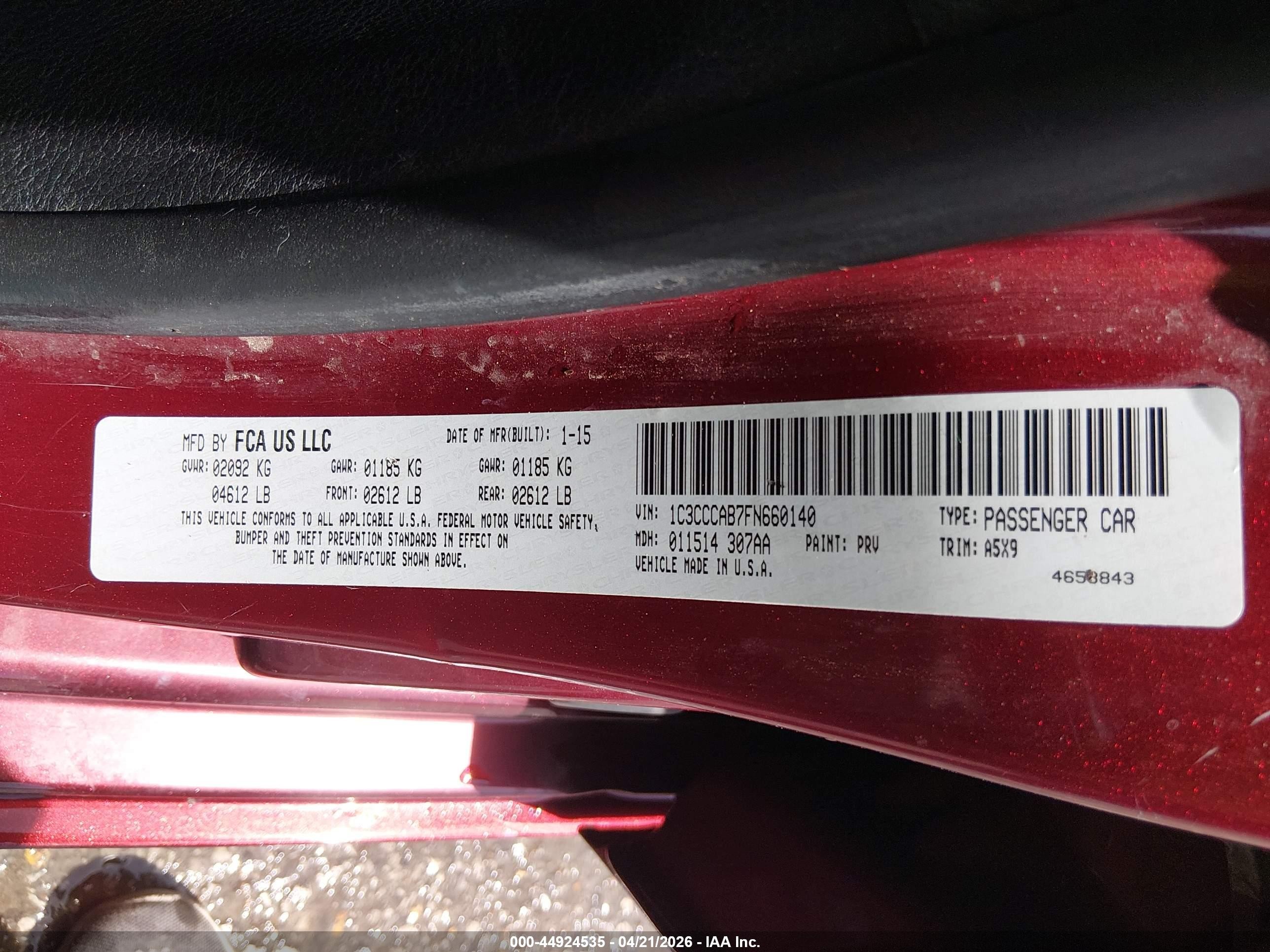 2015 Chrysler 200 Limited Red vin: 1C3CCCAB7FN660140