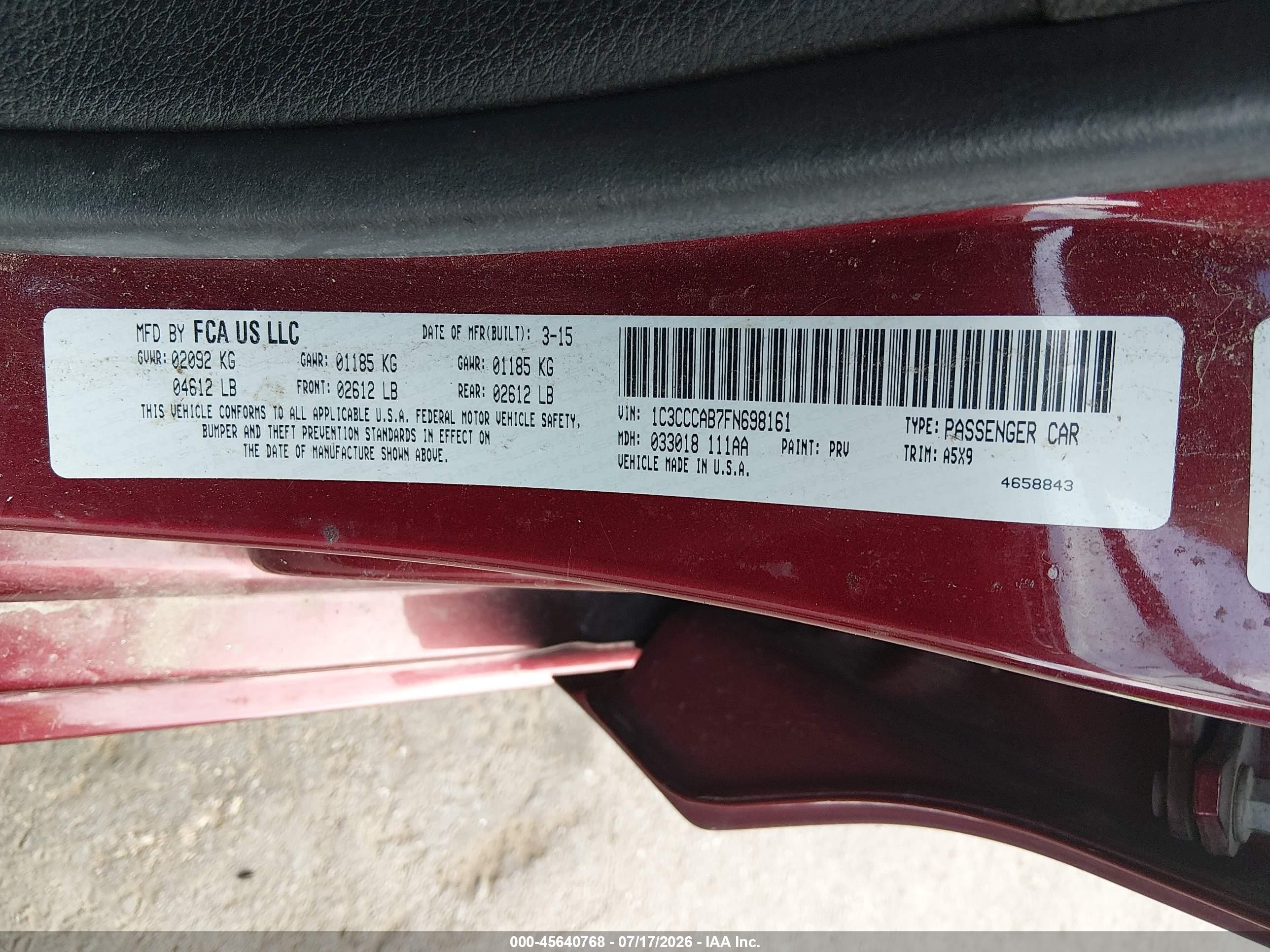 2015 Chrysler 200 Limited Maroon vin: 1C3CCCAB7FN698161