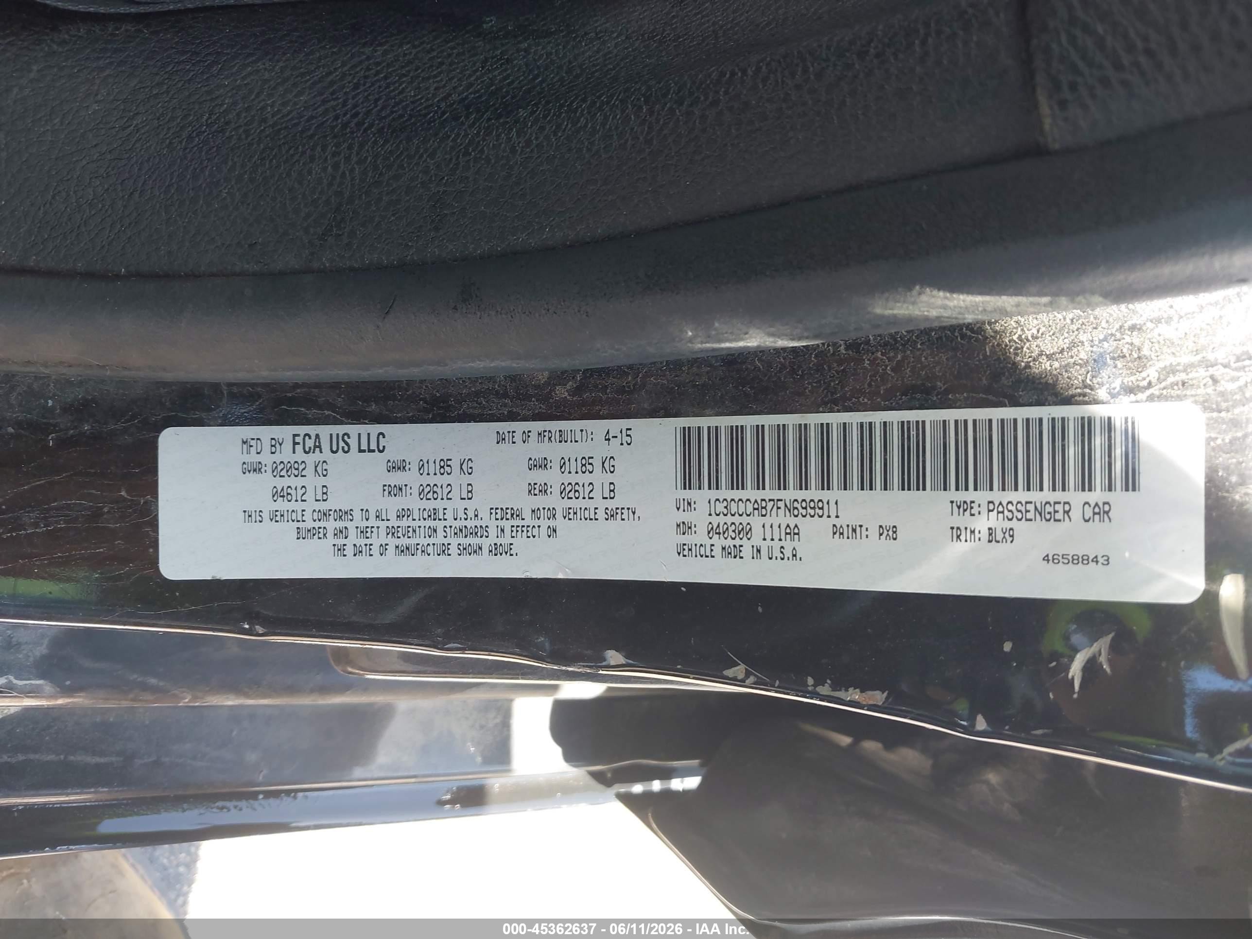 2015 Chrysler 200 Limited Black vin: 1C3CCCAB7FN699911