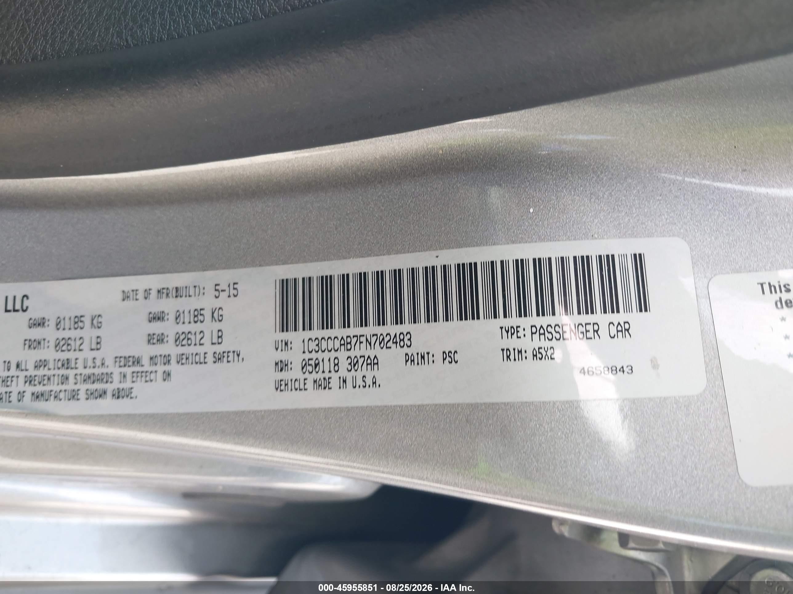 2015 Chrysler 200 Limited Silver vin: 1C3CCCAB7FN702483