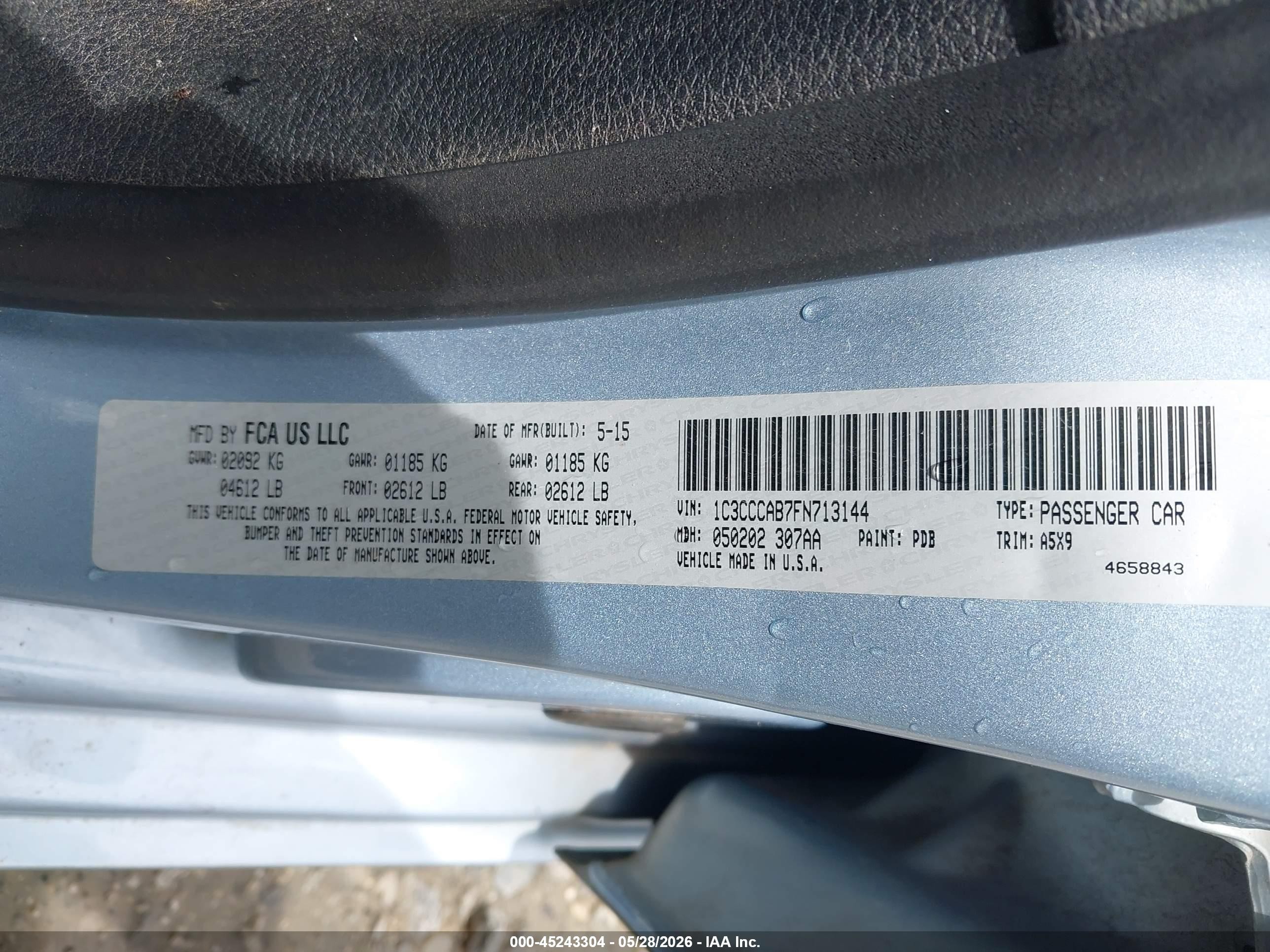 2015 Chrysler 200 Limited Light Blue vin: 1C3CCCAB7FN713144
