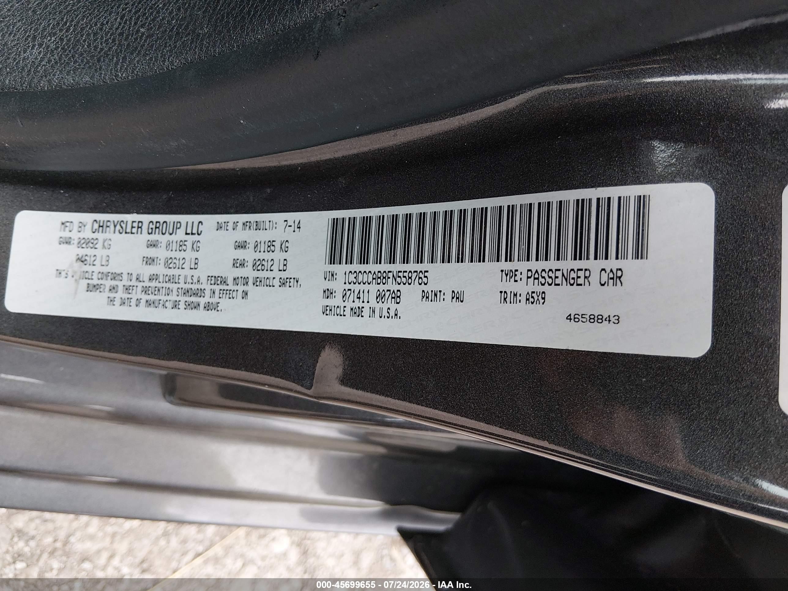 2015 Chrysler 200 Limited Gray vin: 1C3CCCAB8FN558765