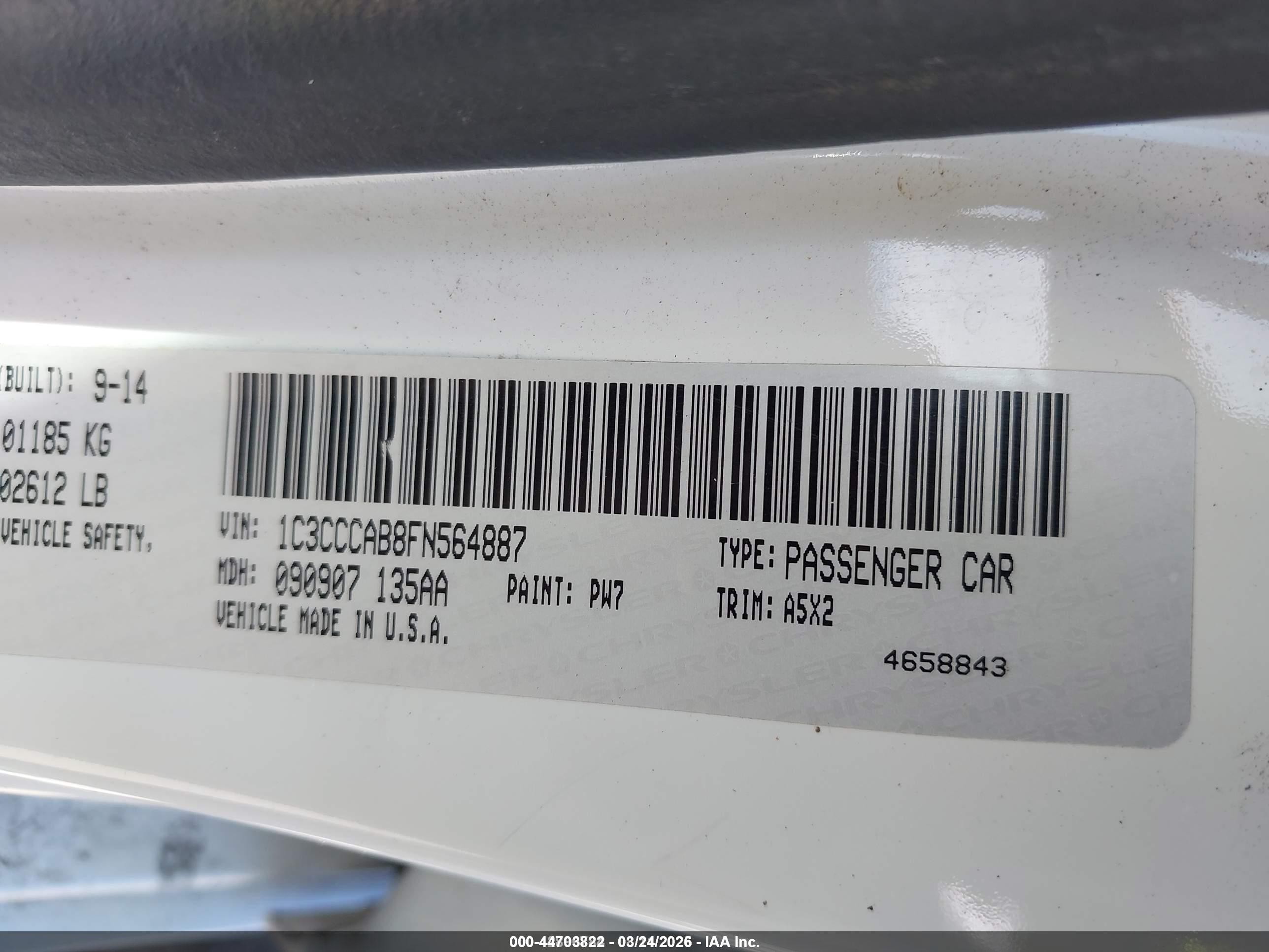 2015 Chrysler 200 Limited White vin: 1C3CCCAB8FN564887