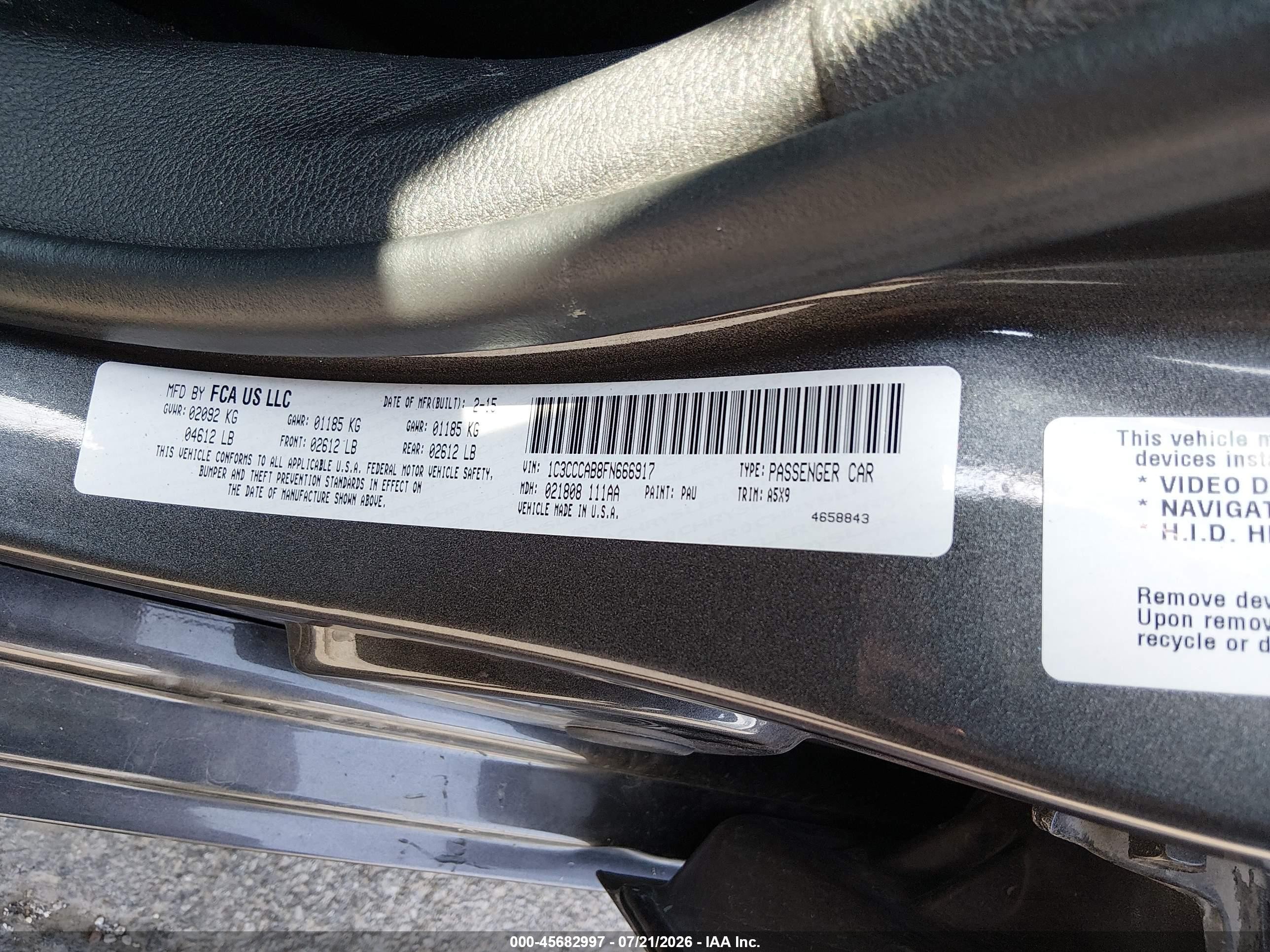 2015 Chrysler 200 Limited Gray vin: 1C3CCCAB8FN666917