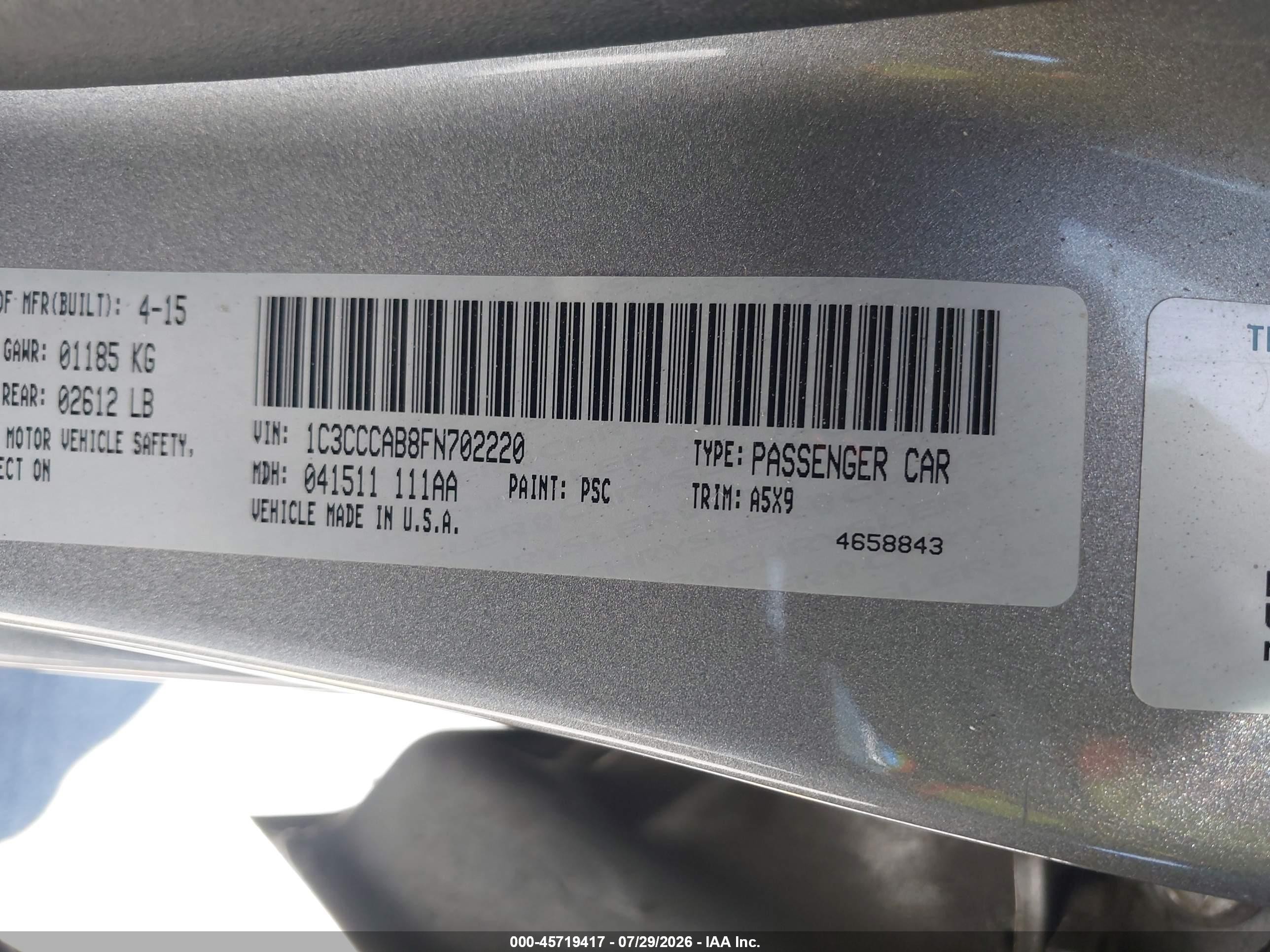 2015 Chrysler 200 Limited Серый vin: 1C3CCCAB8FN702220