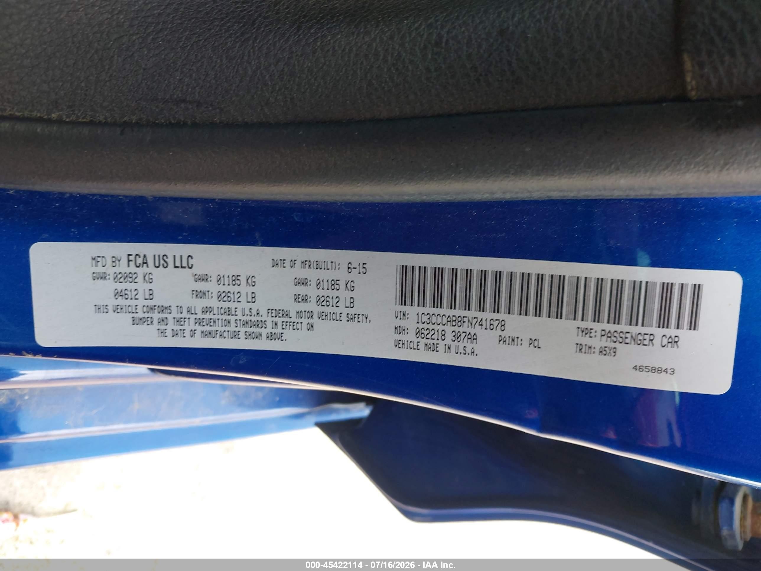 2015 Chrysler 200 Limited Blue vin: 1C3CCCAB8FN741678