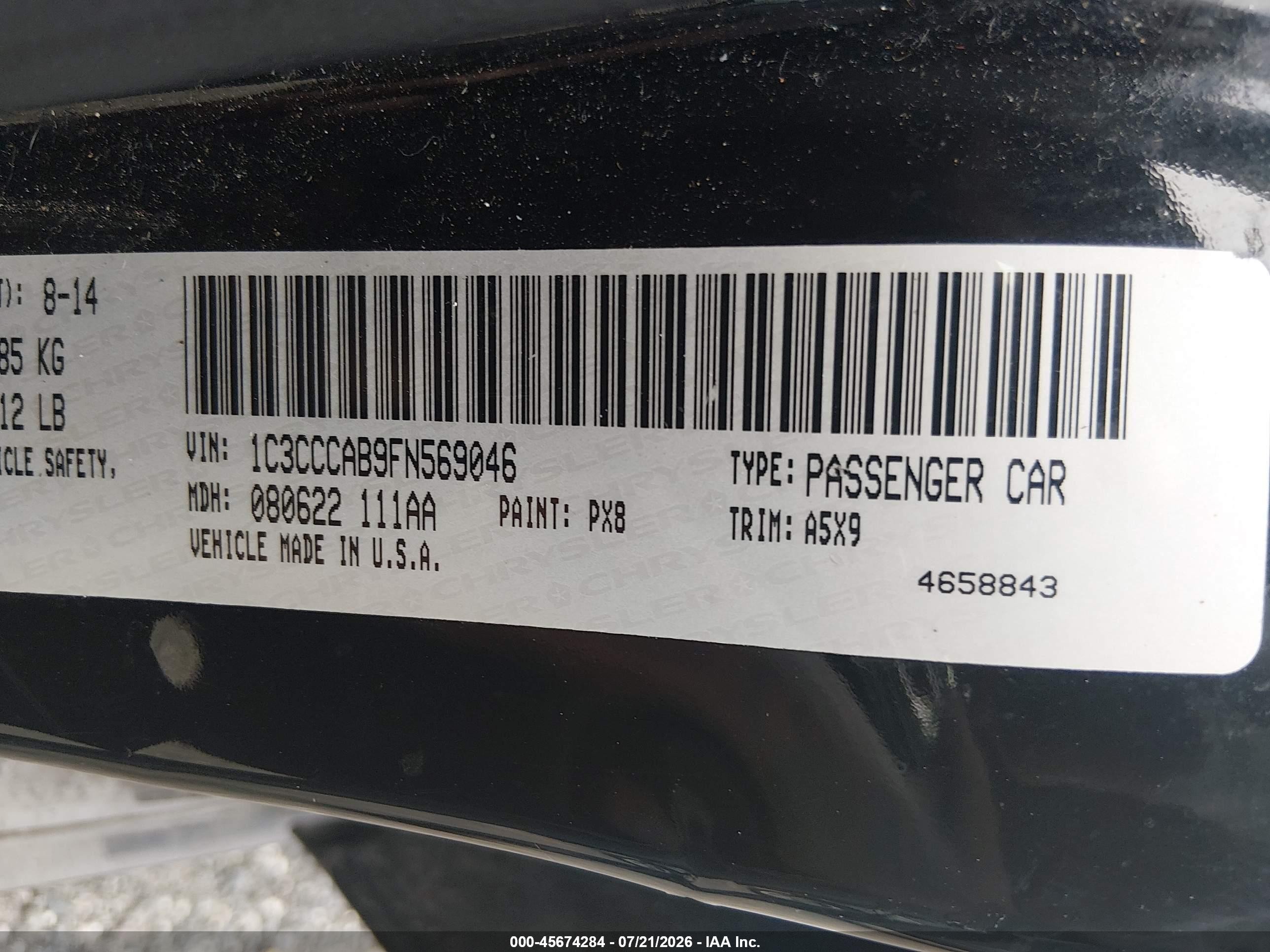 2015 Chrysler 200 Limited Черный vin: 1C3CCCAB9FN569046