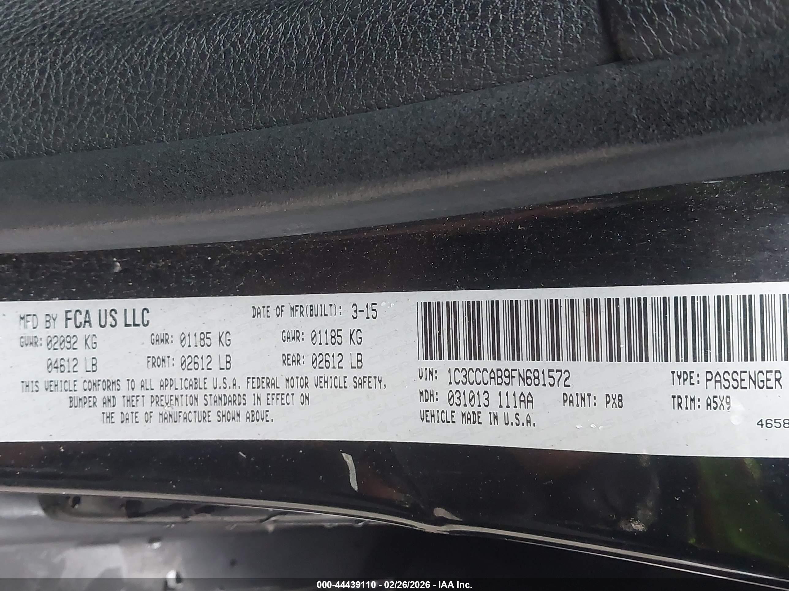 2015 Chrysler 200 Limited Black vin: 1C3CCCAB9FN681572
