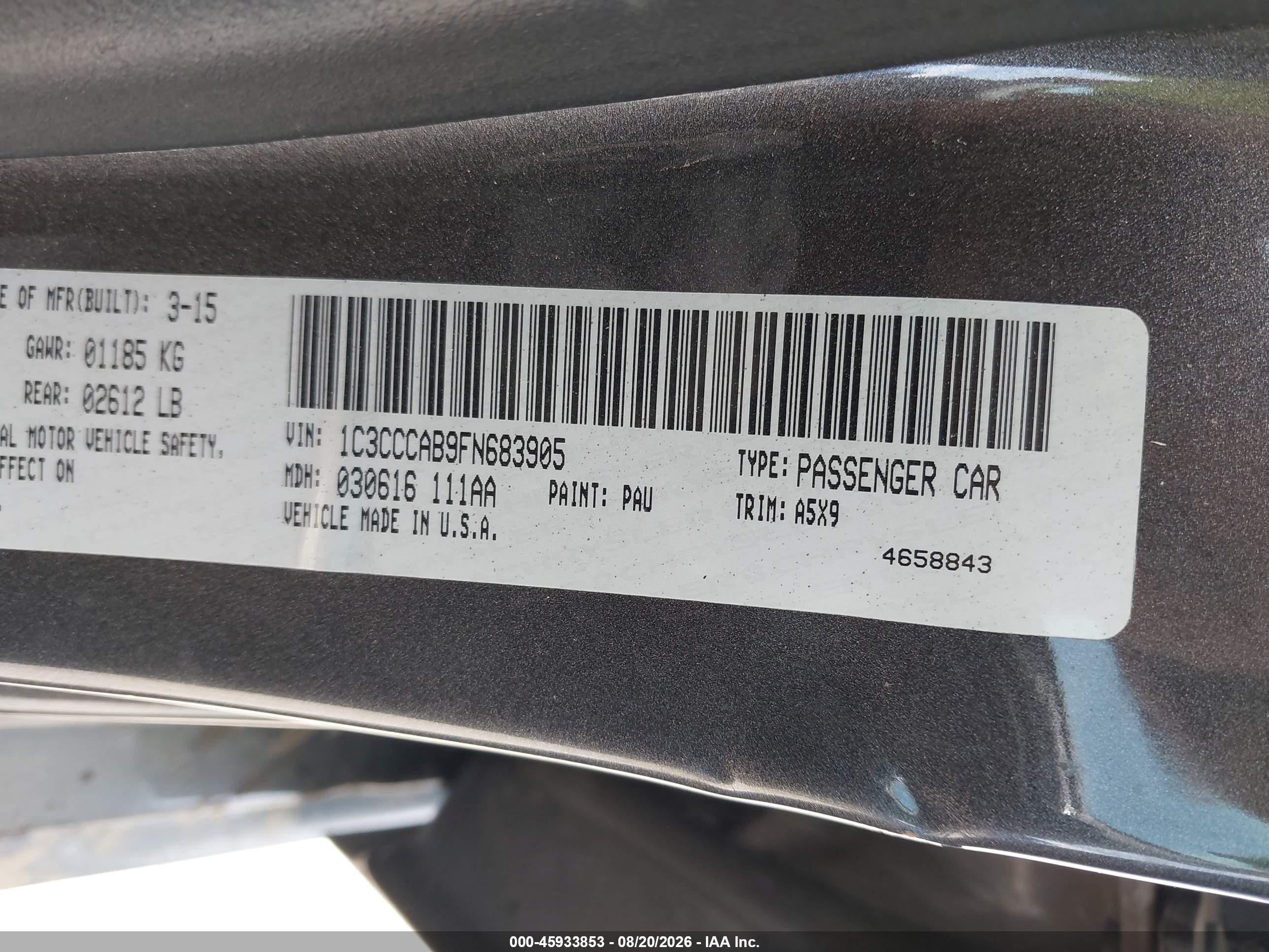 2015 Chrysler 200 Limited Серый vin: 1C3CCCAB9FN683905