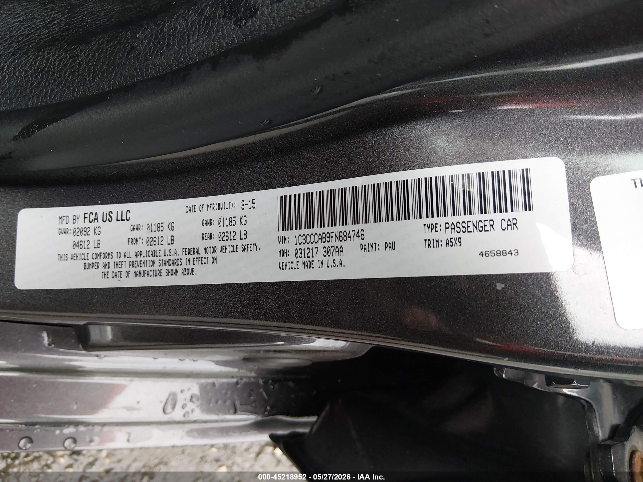 2015 Chrysler 200 Limited Серый vin: 1C3CCCAB9FN684746