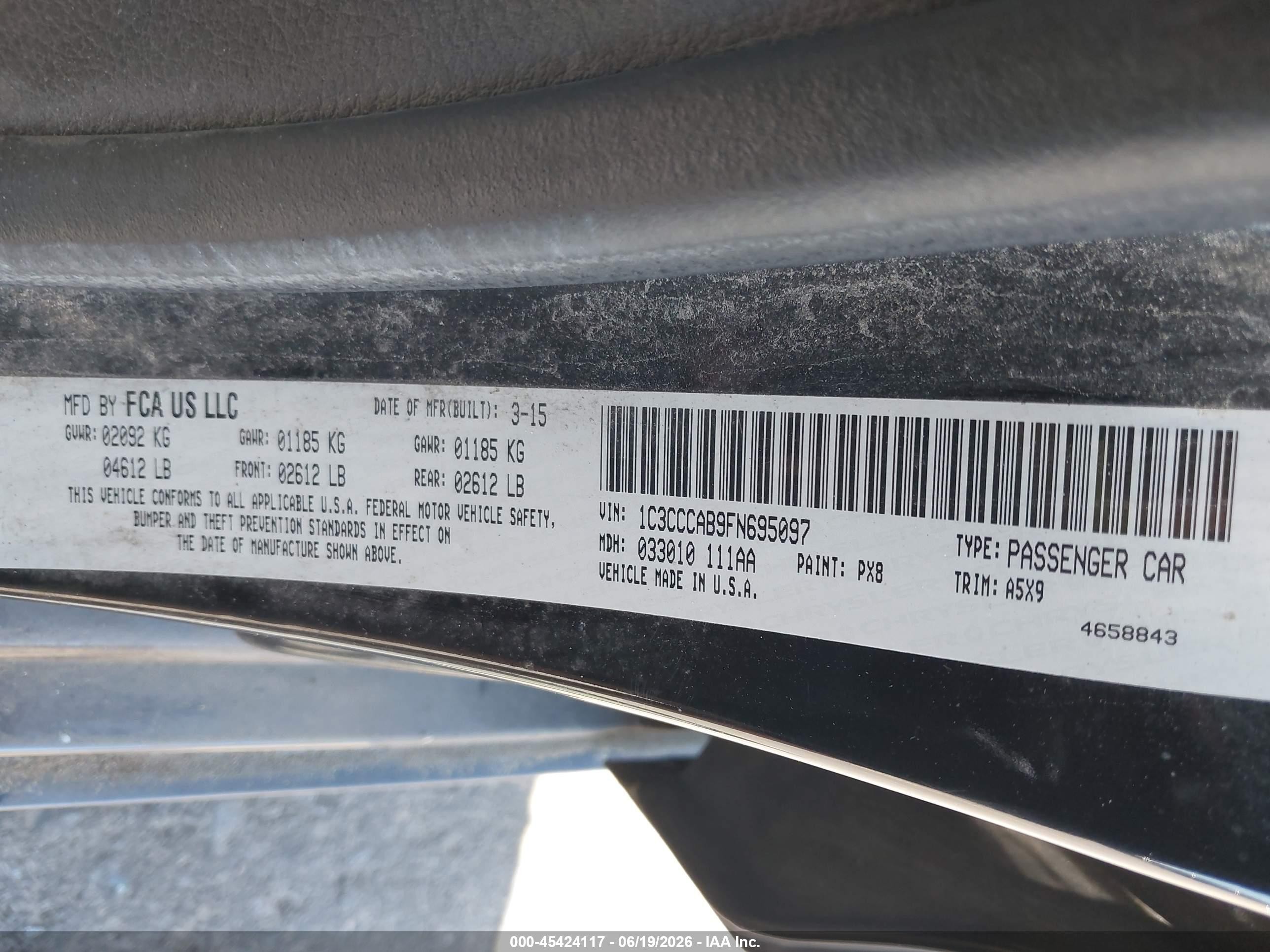 2015 Chrysler 200 Limited Черный vin: 1C3CCCAB9FN695097