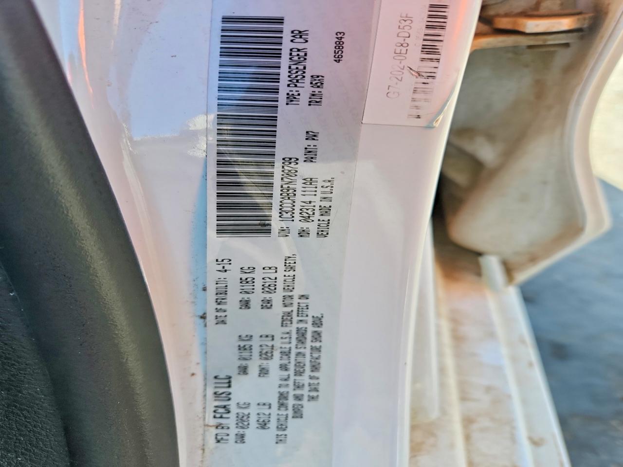 2015 Chrysler 200 Limited White vin: 1C3CCCAB9FN708799