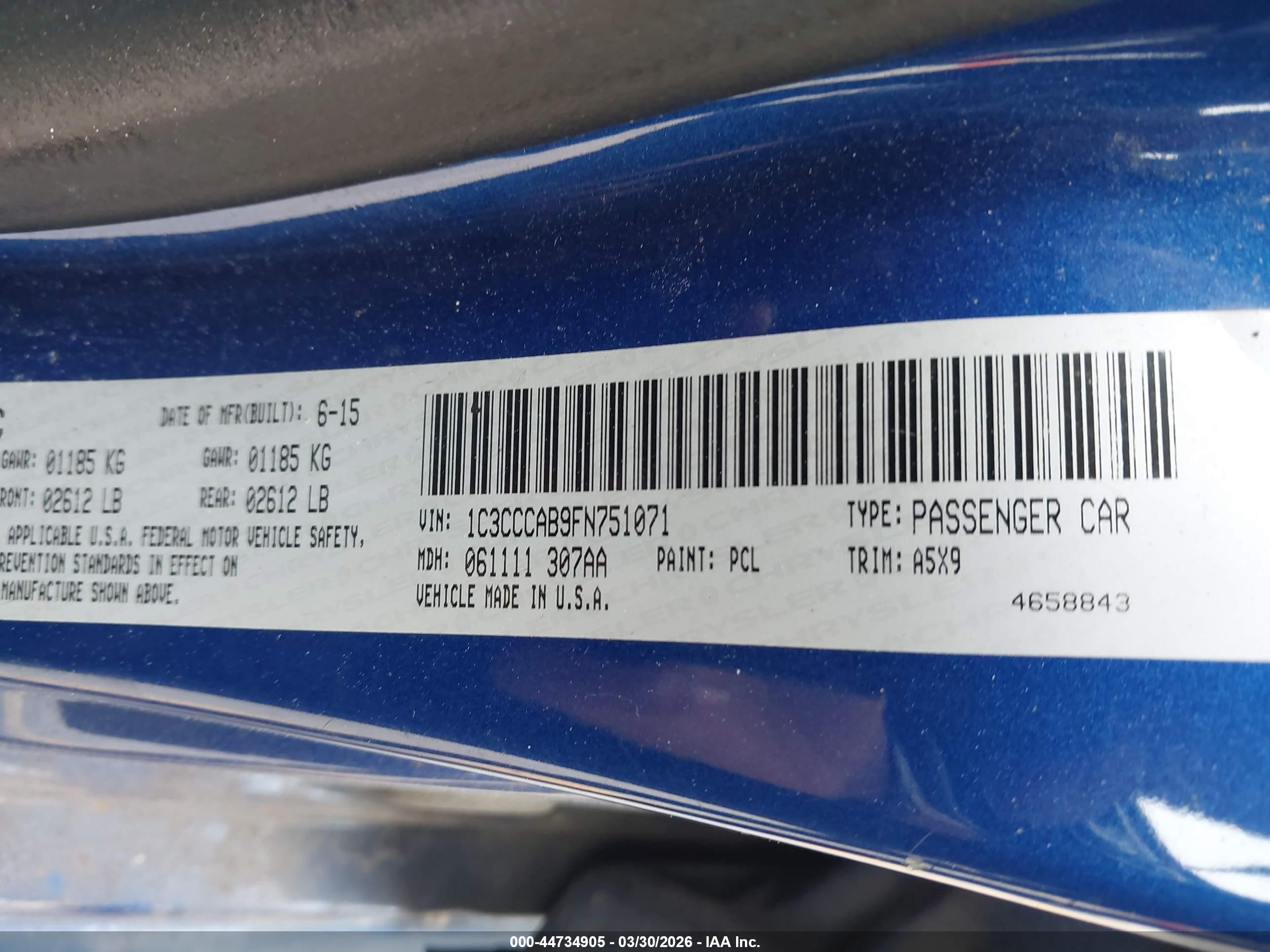 2015 Chrysler 200 Limited Blue vin: 1C3CCCAB9FN751071
