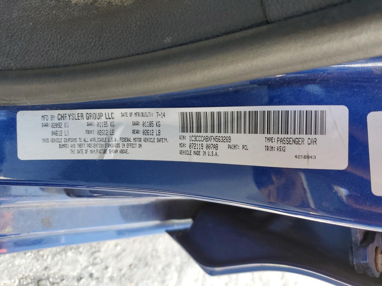 2015 Chrysler 200 Limited Blue vin: 1C3CCCABXFN563269
