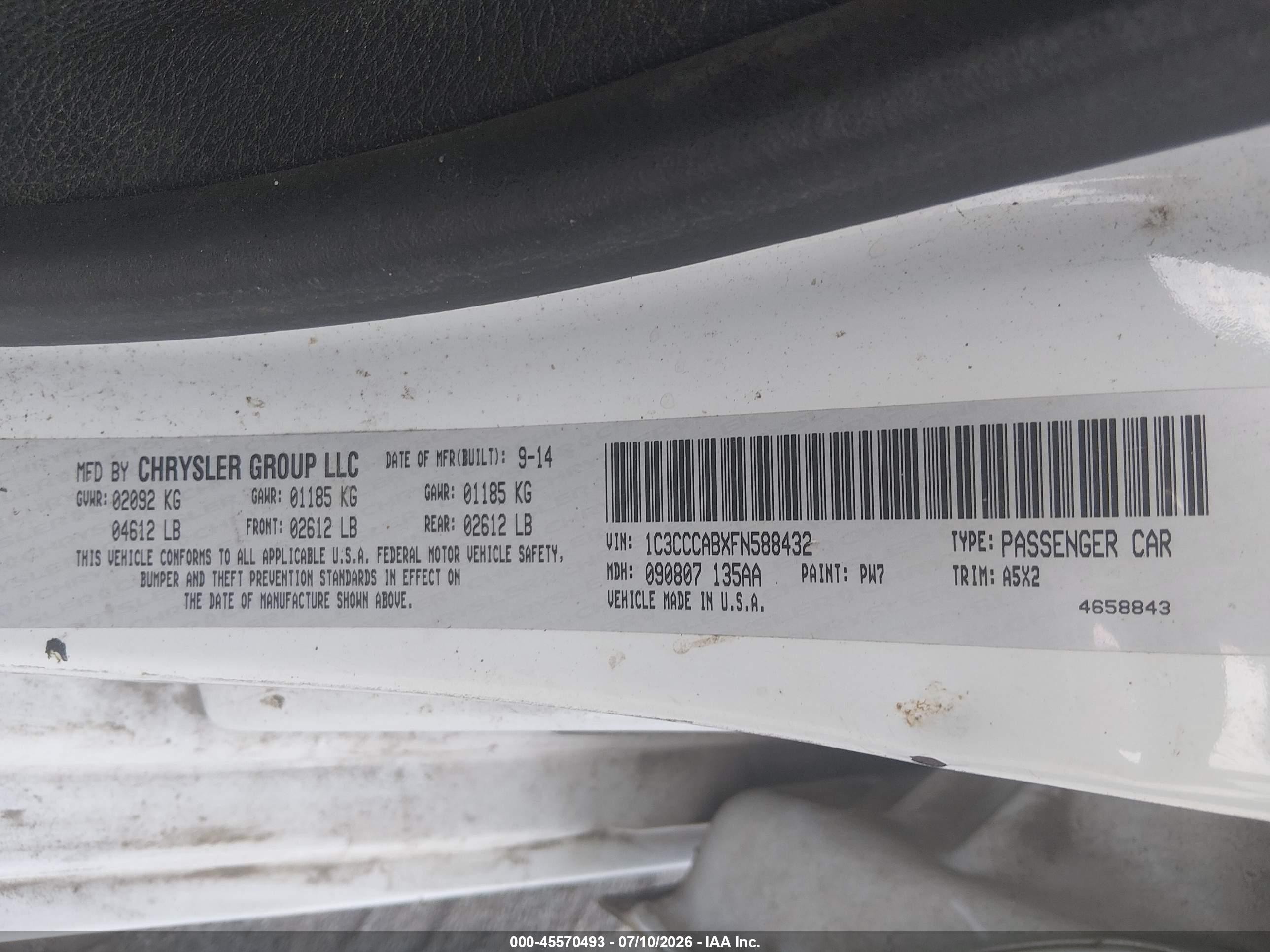 2015 Chrysler 200 Limited White vin: 1C3CCCABXFN588432