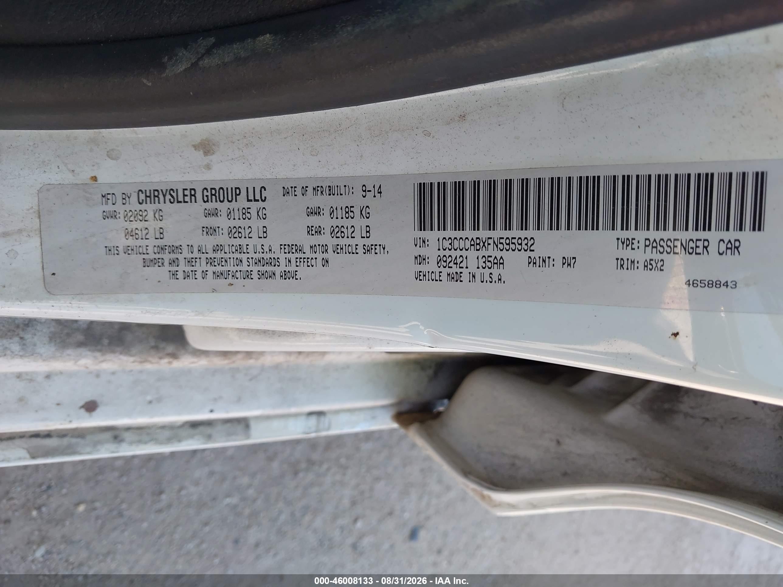 2015 Chrysler 200 Limited White vin: 1C3CCCABXFN595932