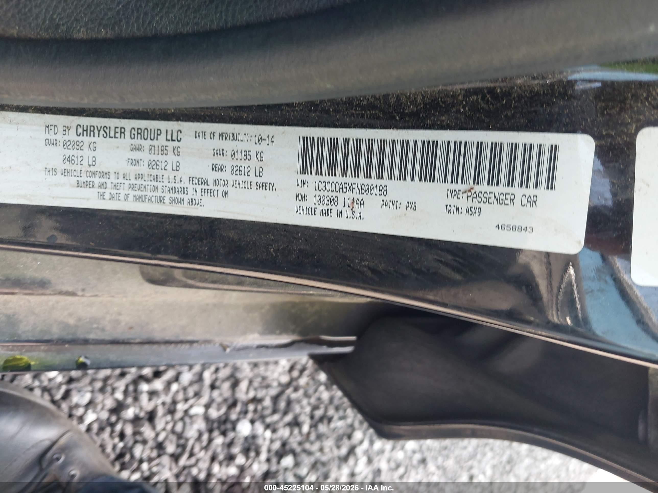 2015 Chrysler 200 Limited Black vin: 1C3CCCABXFN600188
