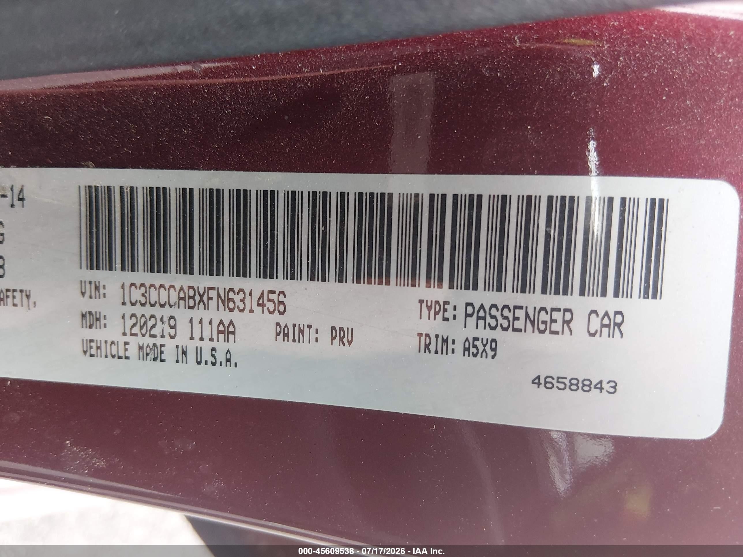 2015 Chrysler 200 Limited Maroon vin: 1C3CCCABXFN631456
