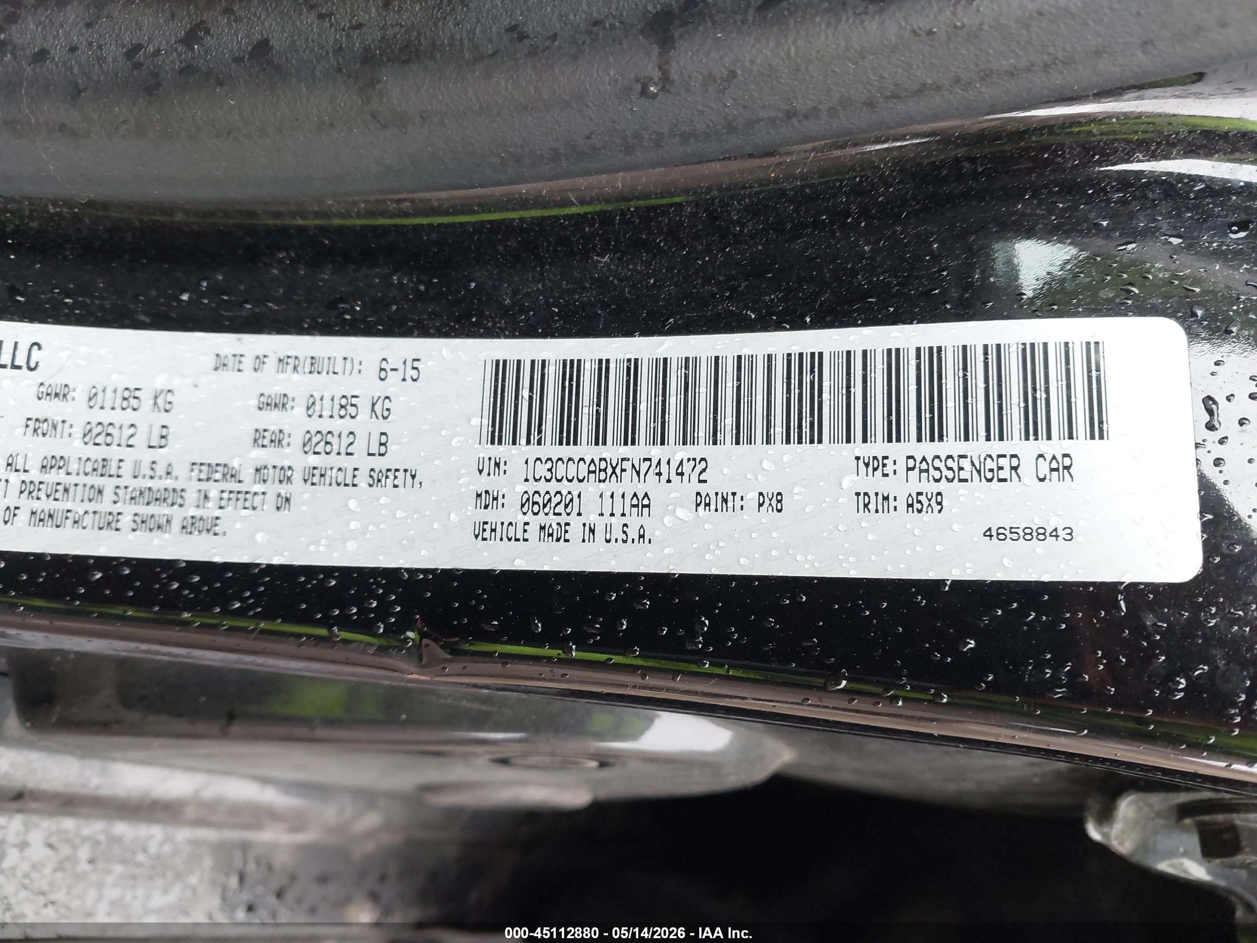 2015 Chrysler 200 Limited Black vin: 1C3CCCABXFN741472