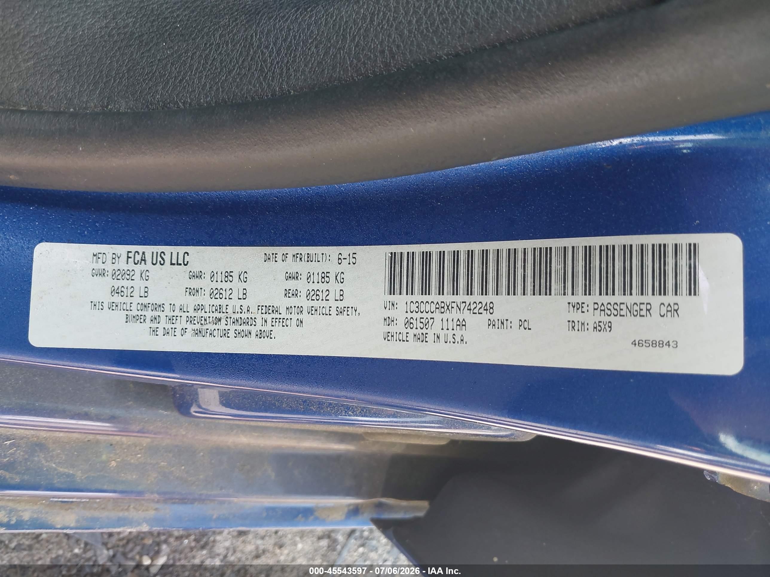 2015 Chrysler 200 Limited Синий vin: 1C3CCCABXFN742248