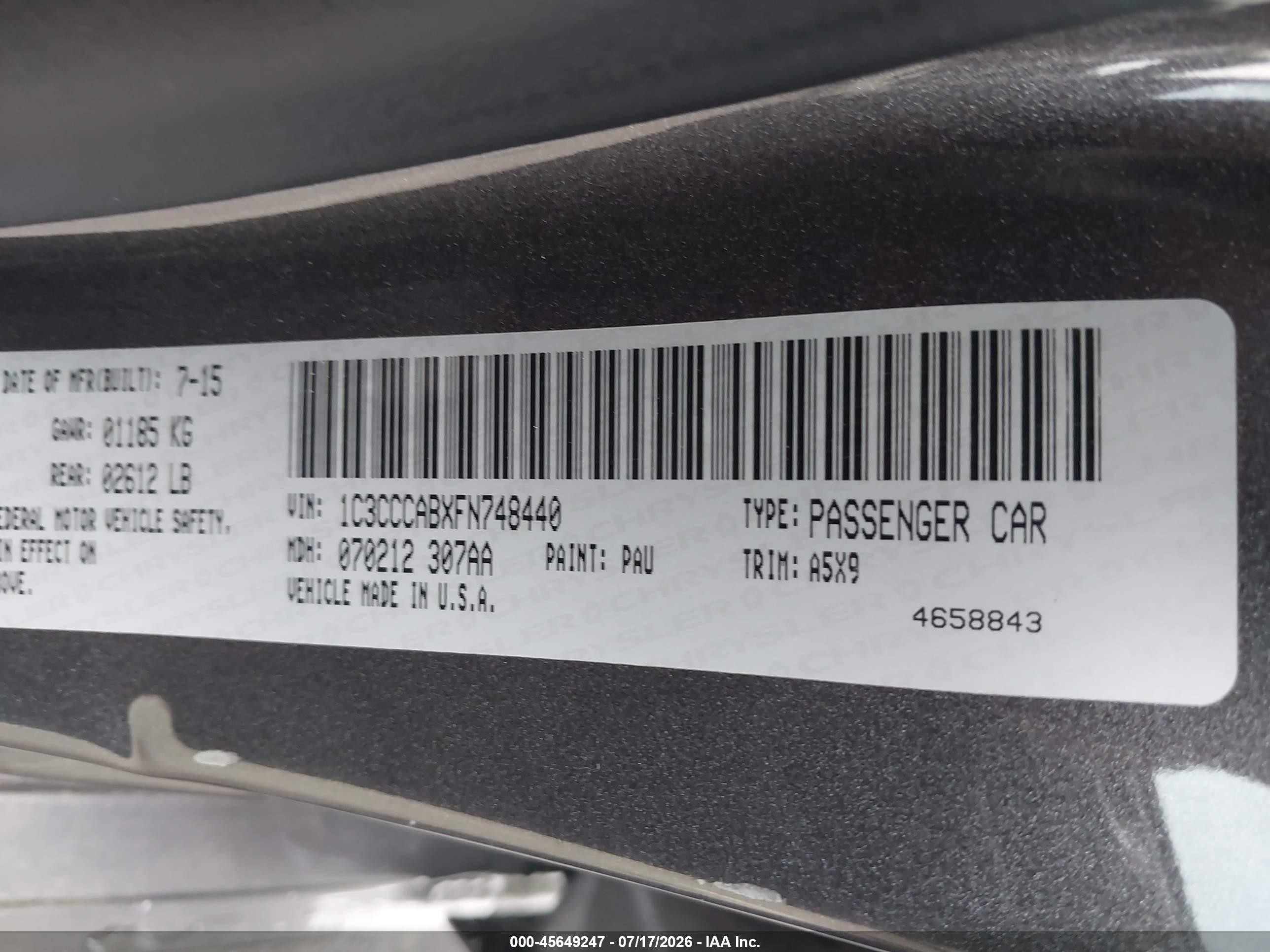 2015 Chrysler 200 Limited Серый vin: 1C3CCCABXFN748440