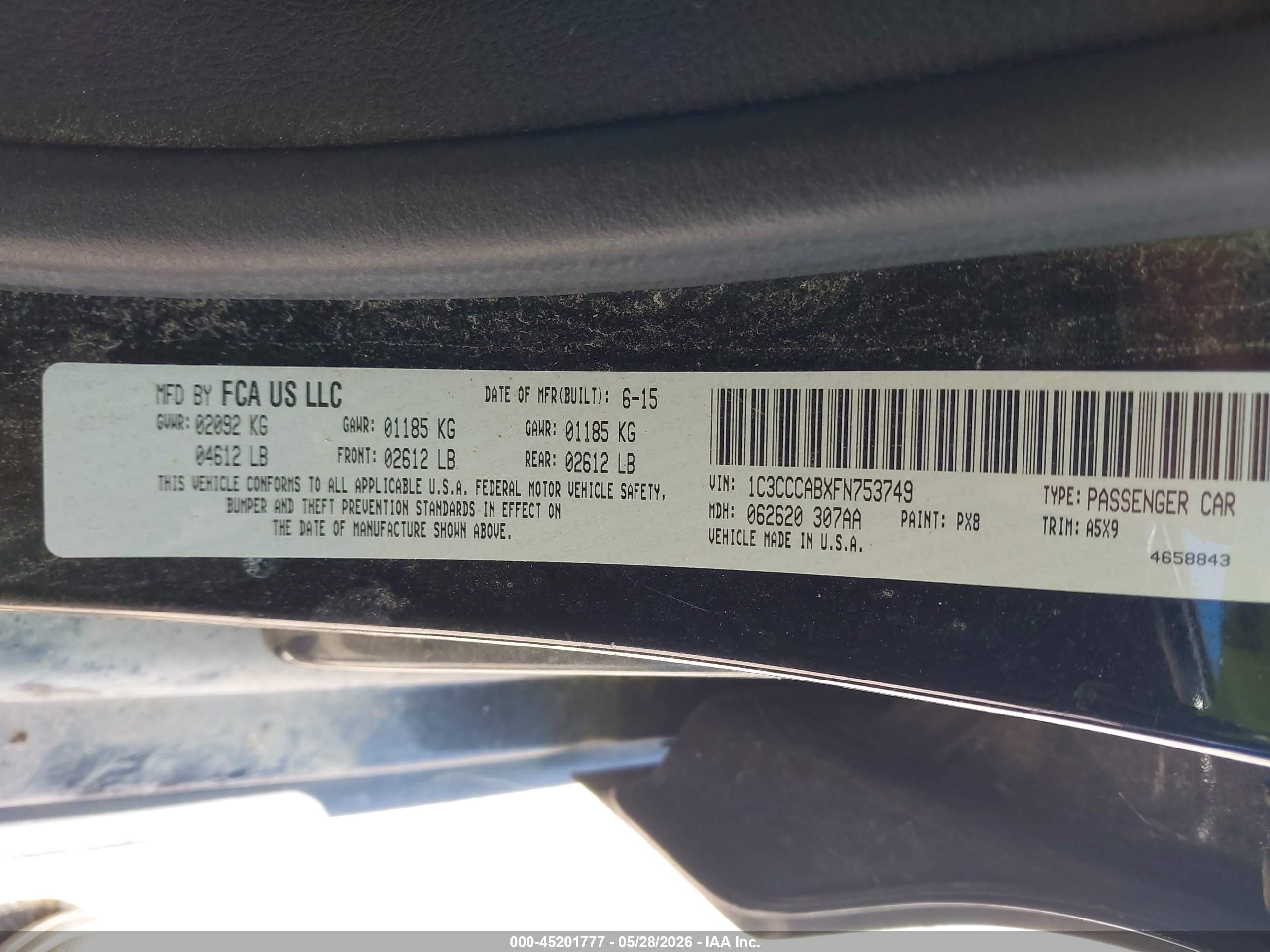 2015 Chrysler 200 Limited Black vin: 1C3CCCABXFN753749