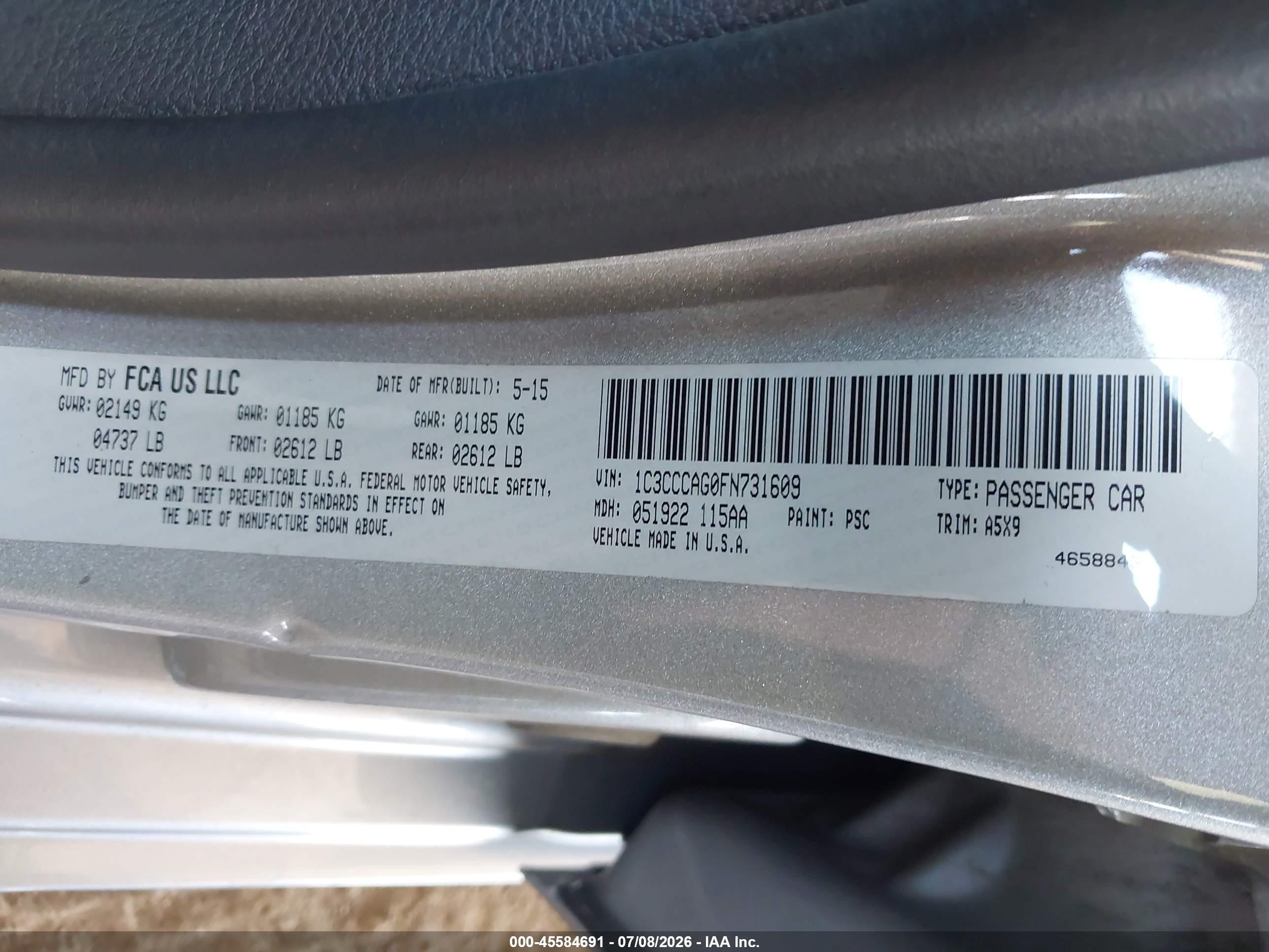 2015 Chrysler 200 Limited Silver vin: 1C3CCCAG0FN731609