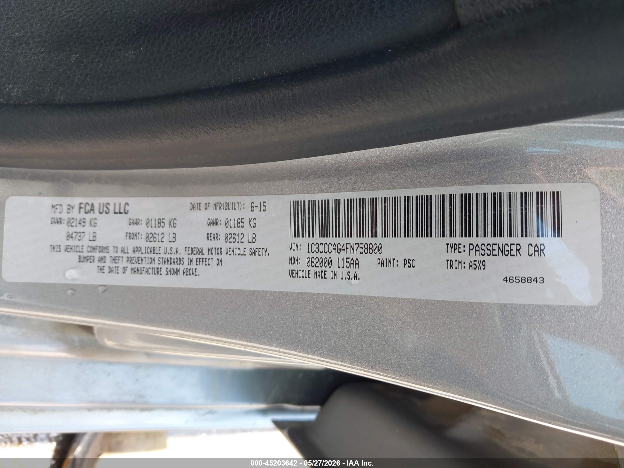2015 Chrysler 200 Limited Silver vin: 1C3CCCAG4FN758800