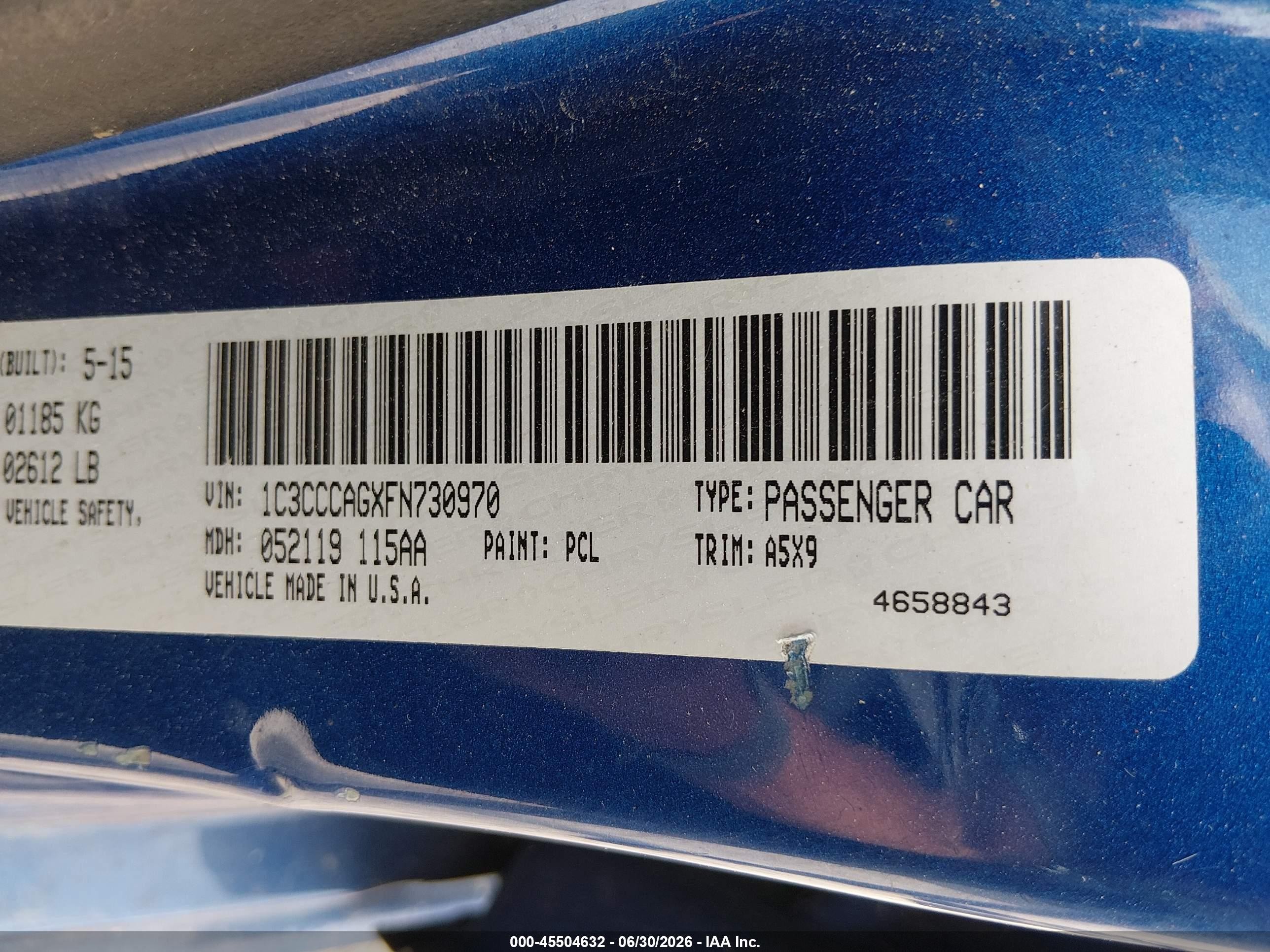 2015 Chrysler 200 Limited Blue vin: 1C3CCCAGXFN730970